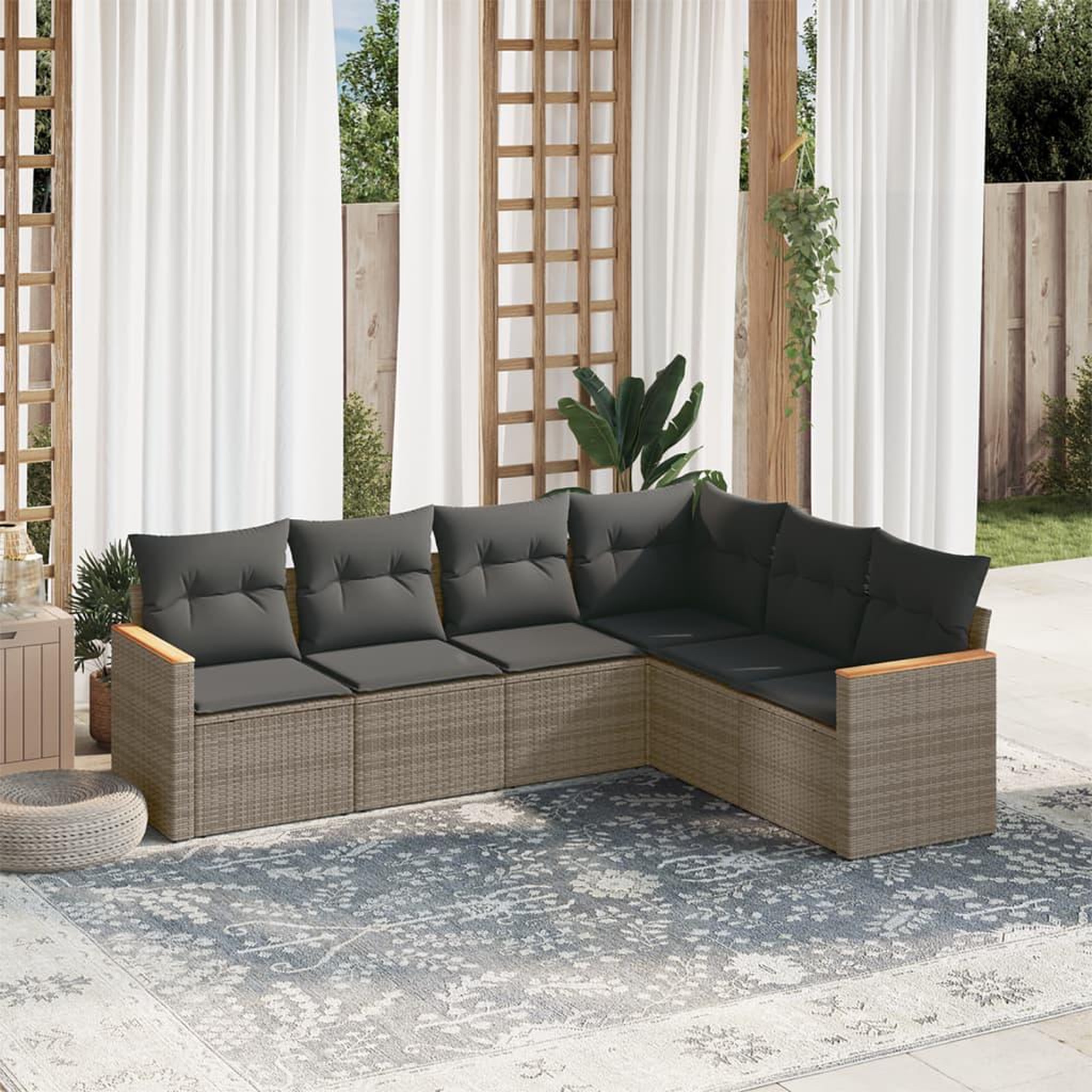 VIDAXL Salon de jardin 6 pcs avec coussins gris resine tressee