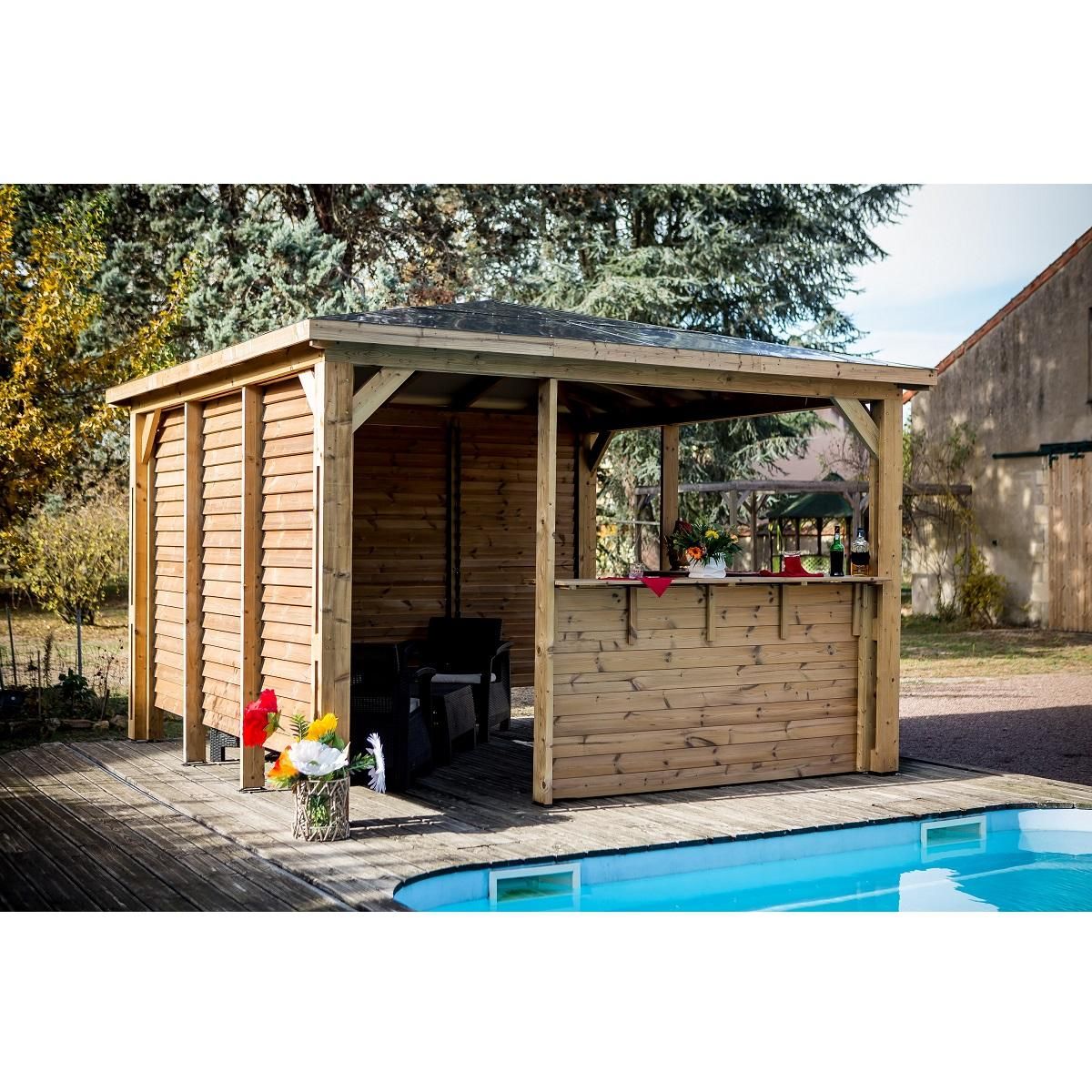 Habrita Abri de piscine en bois massif BLUETERM - 14,36 m2 - THB 3535.CCVV