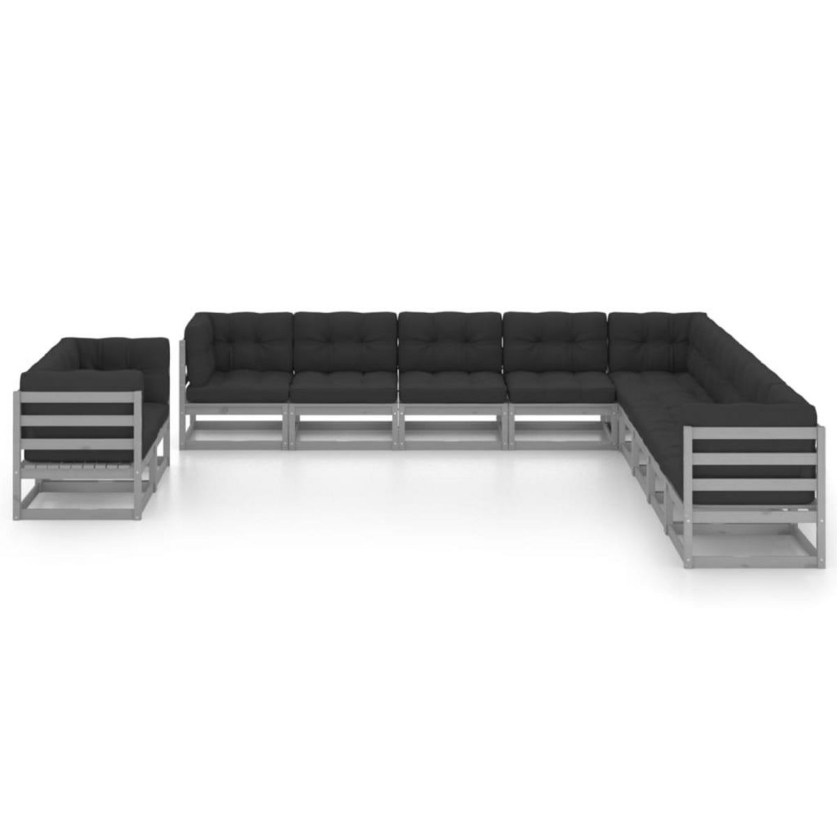 VIDAXL Salon de jardin 11 pcs avec coussins Gris Bois de pin massif