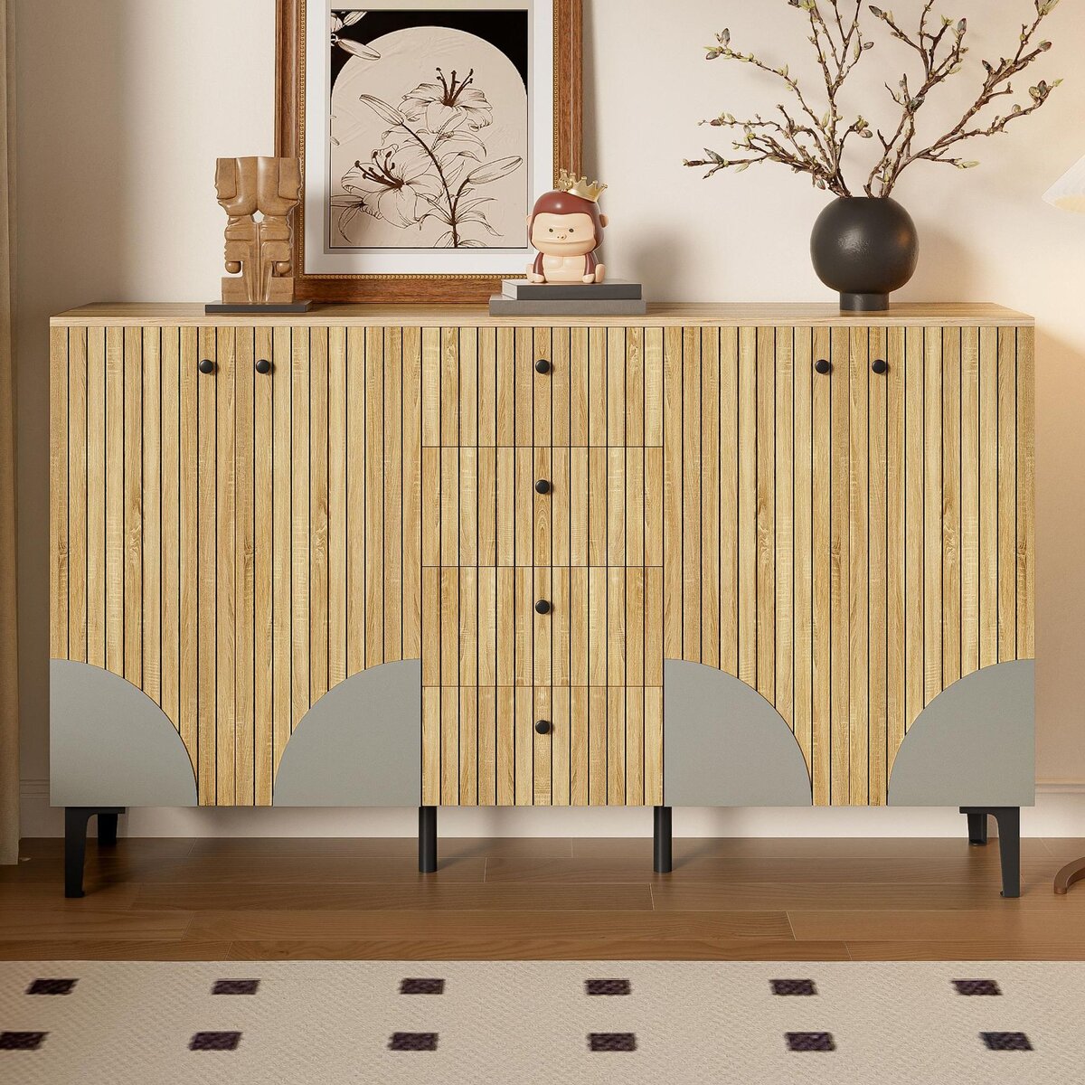 MERAX Buffet 4 porte(s) 4 tiroir(s) - 160 cm naturel panneau de particules