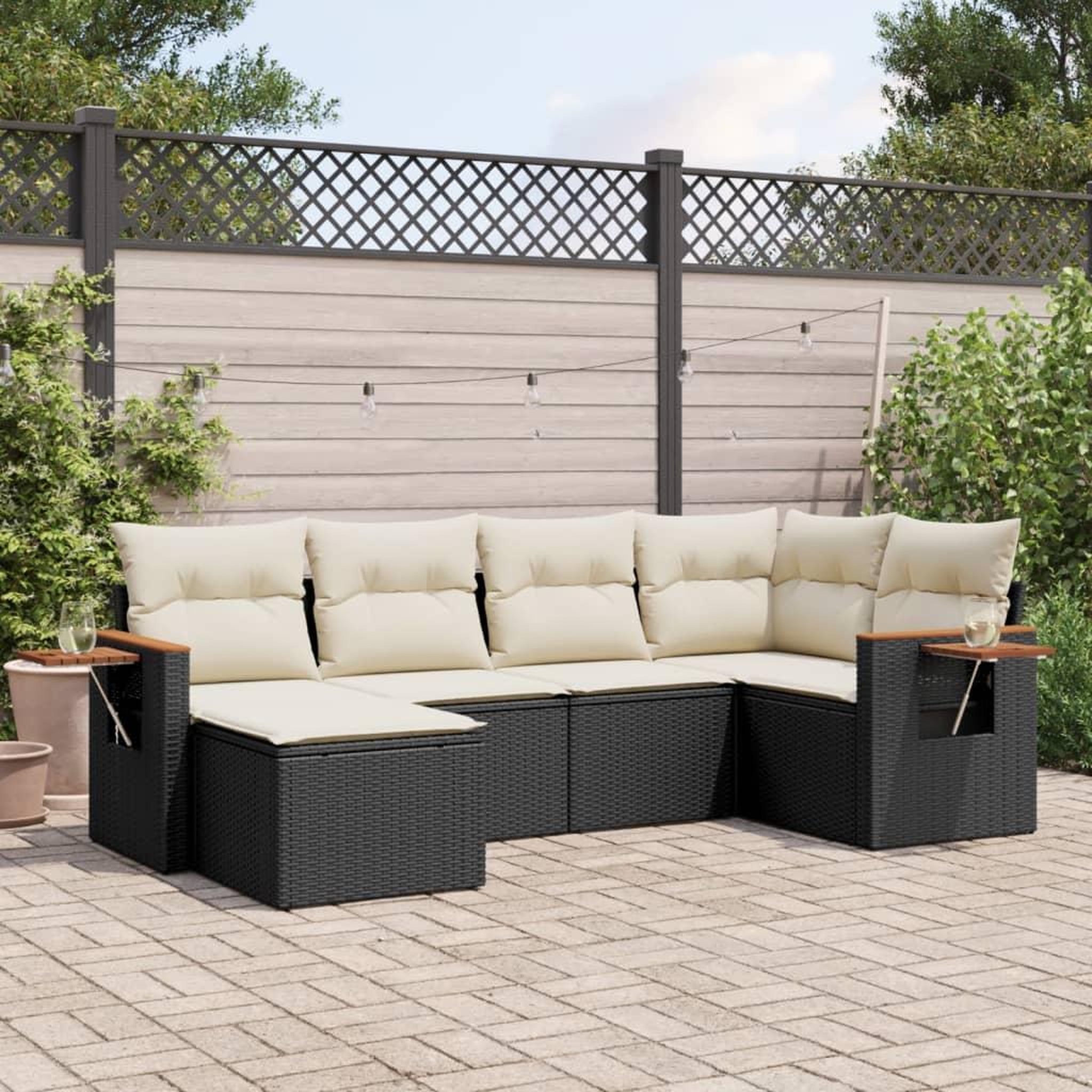 VIDAXL Salon de jardin 6 pcs avec coussins noir resine tressee