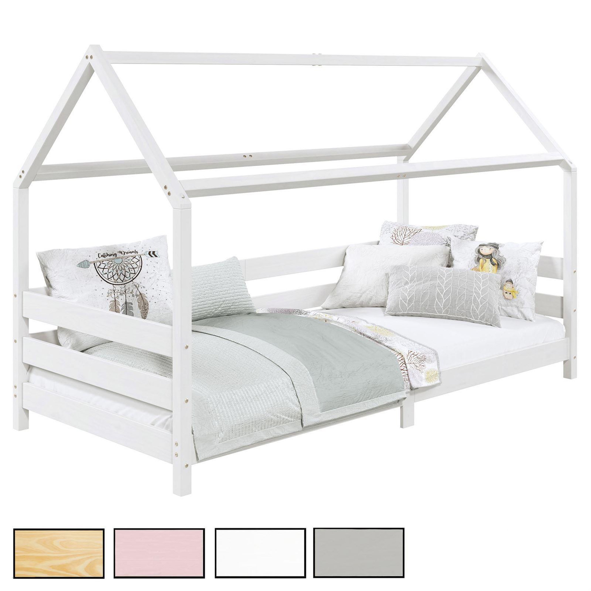 IDIMEX Lit cabane fina 90 x 190 cm, en pin massif. Coloris disponibles : Blanc