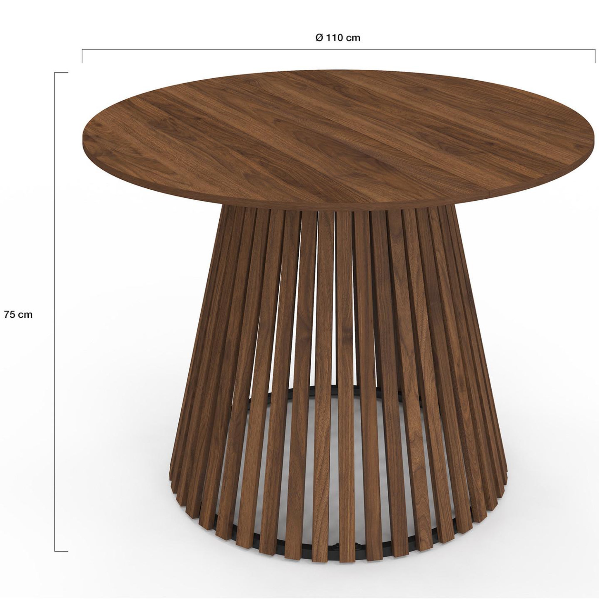 Voir la diapositive 4 : ID MARKET Table à manger ronde carmen 6 personnes pied noyer en lattes et plateau noyer 110 cm