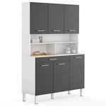 ID MARKET Buffet de cuisine 120 CM CINA 6 portes + tiroir blanc et gris brillant