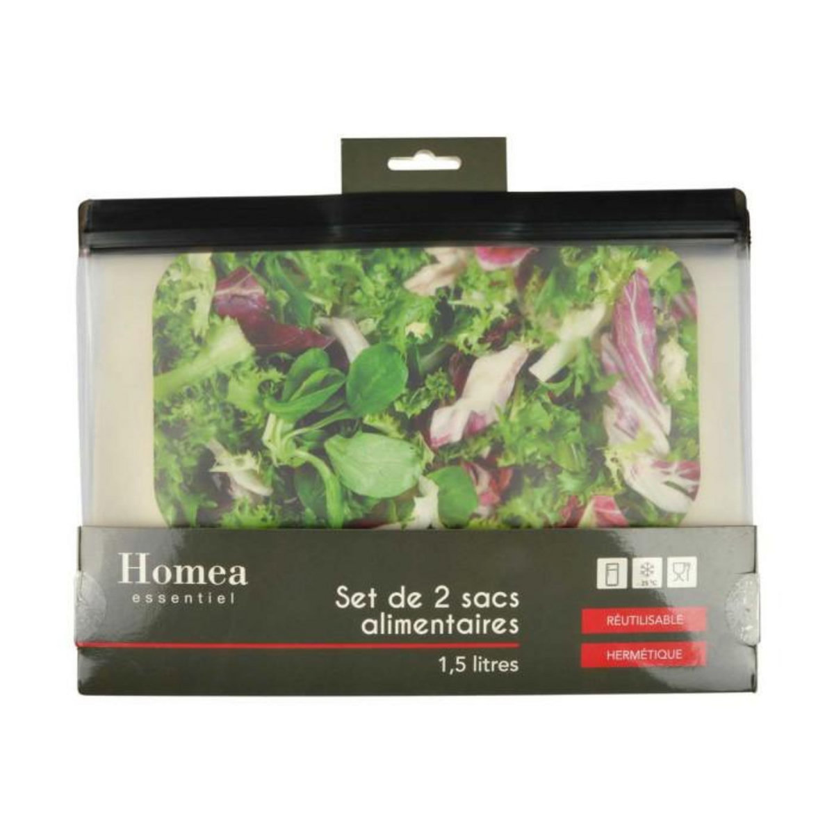 Paris Prix Lot de 2 Sacs Alimentaires  Réutilisables  1,5L Transparent