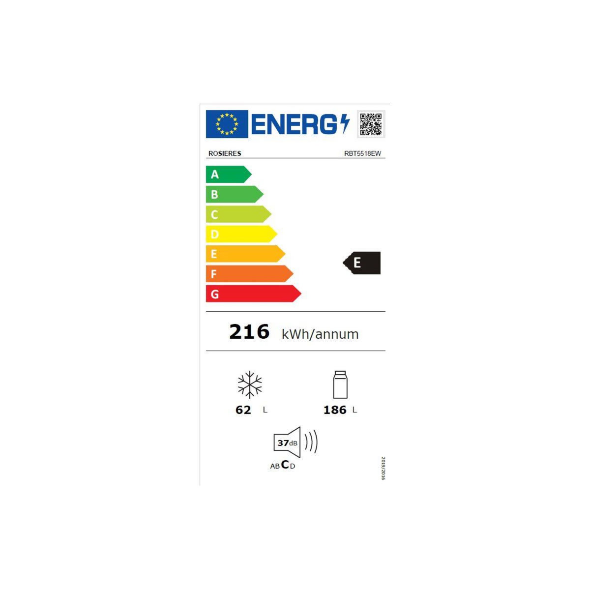 Rosieres Réfrigérateur combiné encastrable RBT5518EW