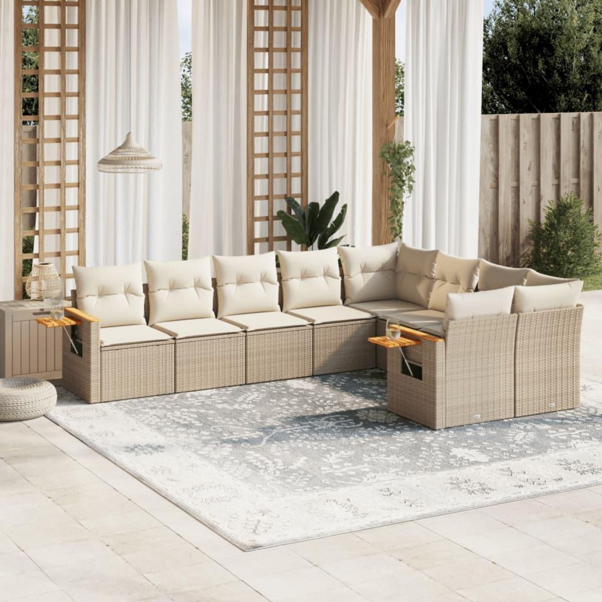 VIDAXL Salon de jardin avec coussins 9 pcs beige resine tressee