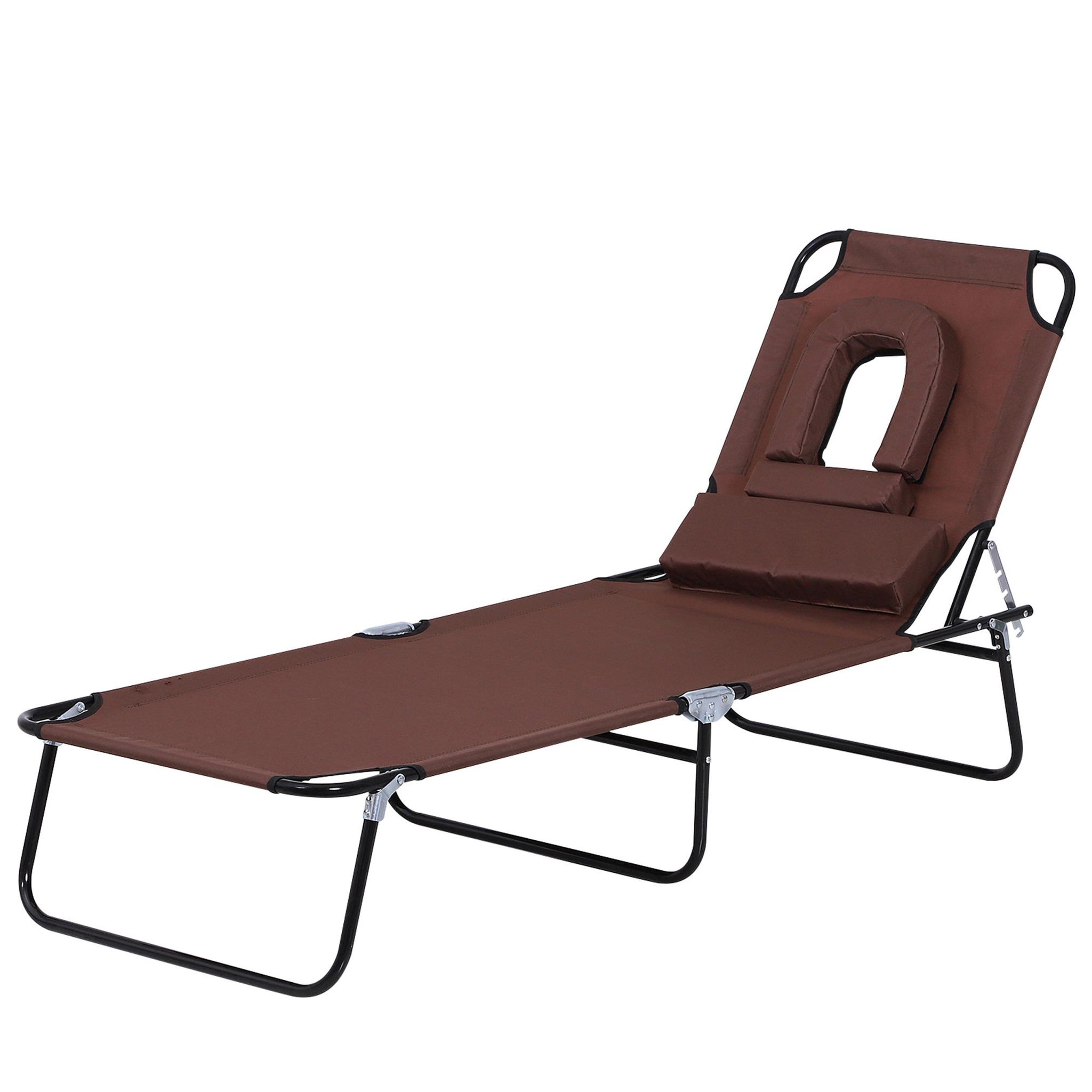 OUTSUNNY Bain de soleil pliable transat inclinable 4 positions chaise longue de lecture 3 coussins fournis marron