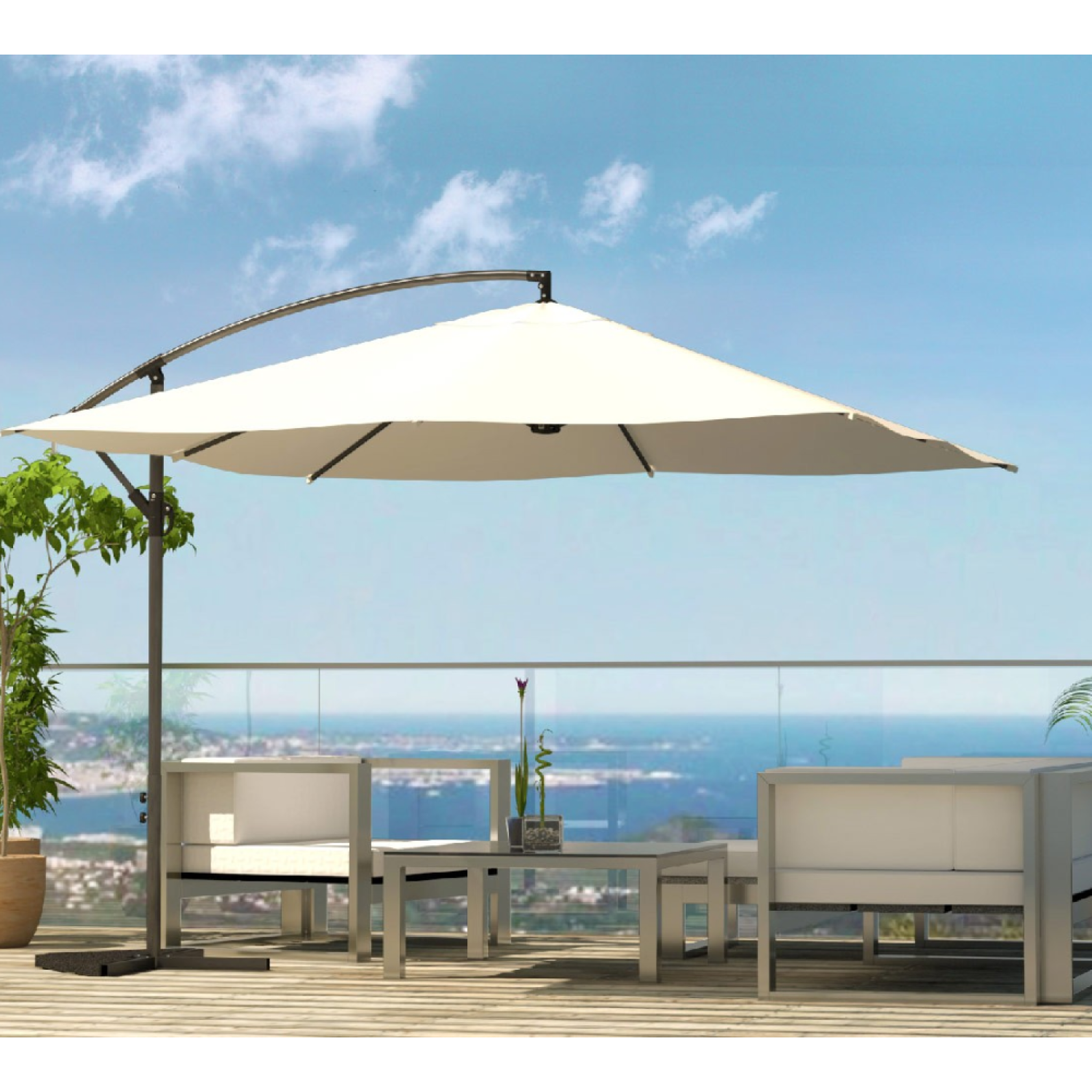 Voir la diapositive 2 : CONCEPT USINE Parasol ecru déporté carré 3 x 3 m solenzara