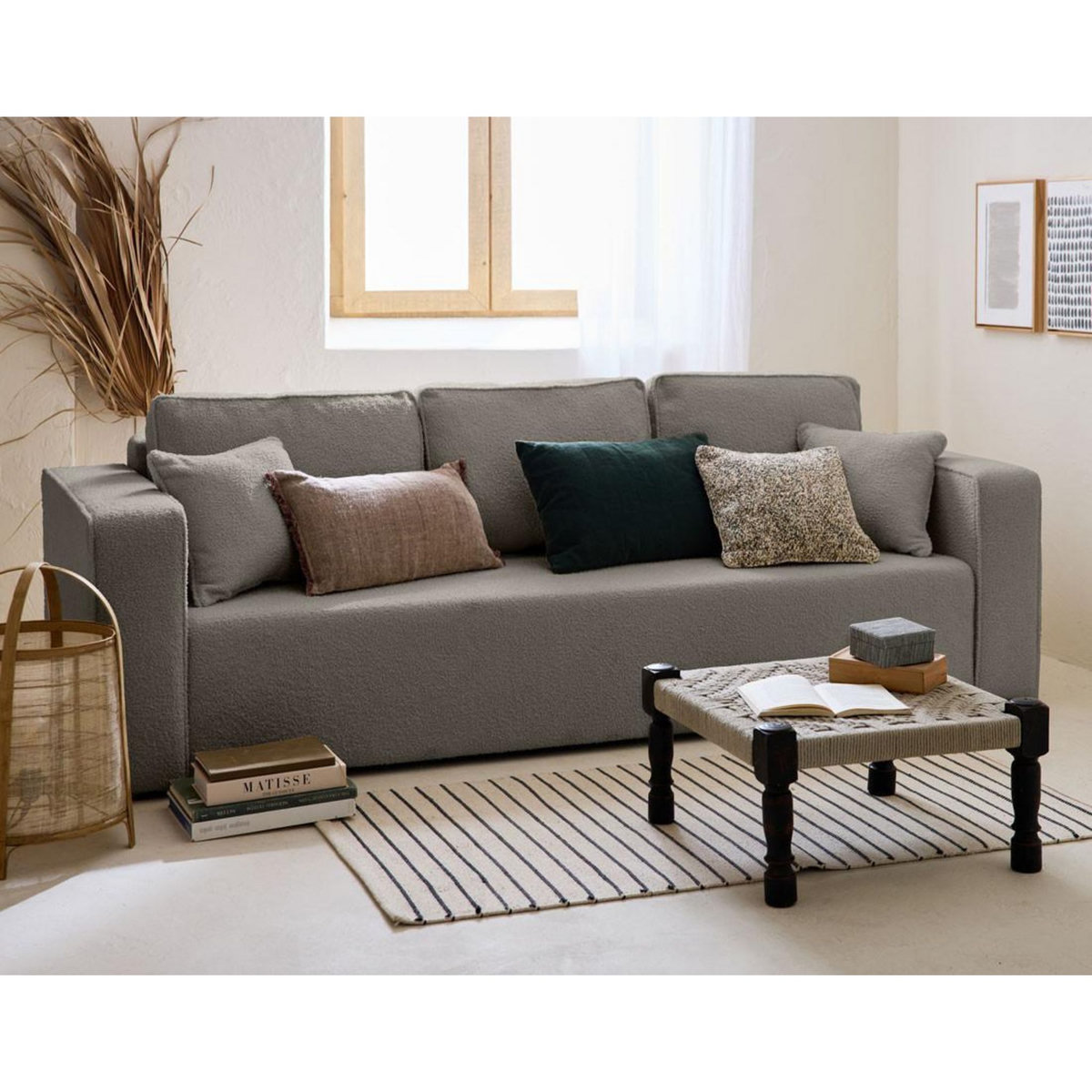 BEST MOBILIER Topaze - canapé 3 places - convertible avec coffre - en tissu bouclette