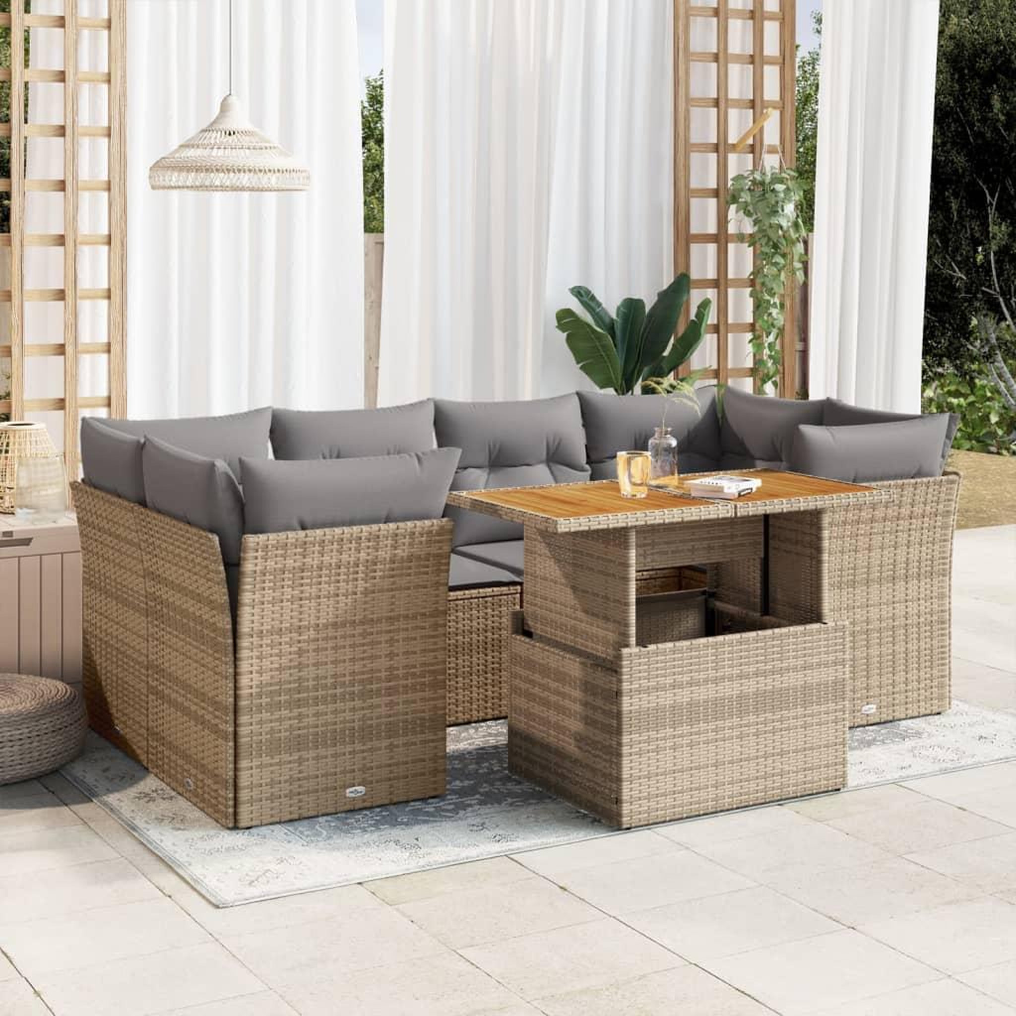 VIDAXL Salon de jardin avec coussins 7 pcs beige resine tressee