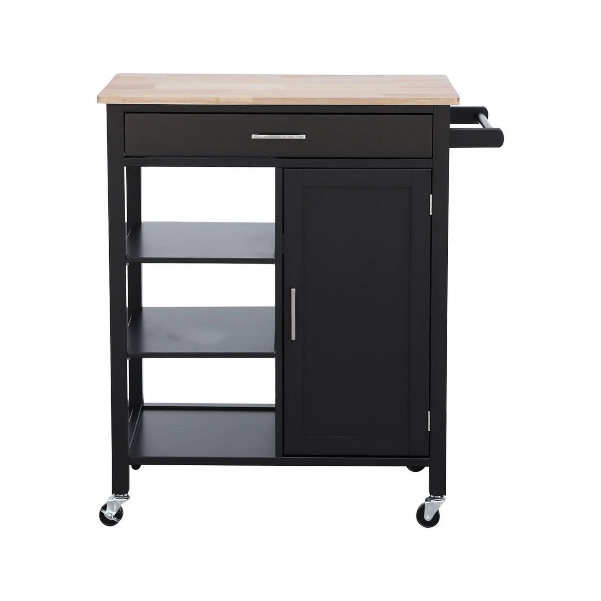 SWEEEK Desserte de cuisine BENDOR plateau en bois d'hévéa, 83 x 47 x 91 cm, 1 poignée, 4 roues, 1 tiroir, 5 étagères, 1 porte, style contemporain