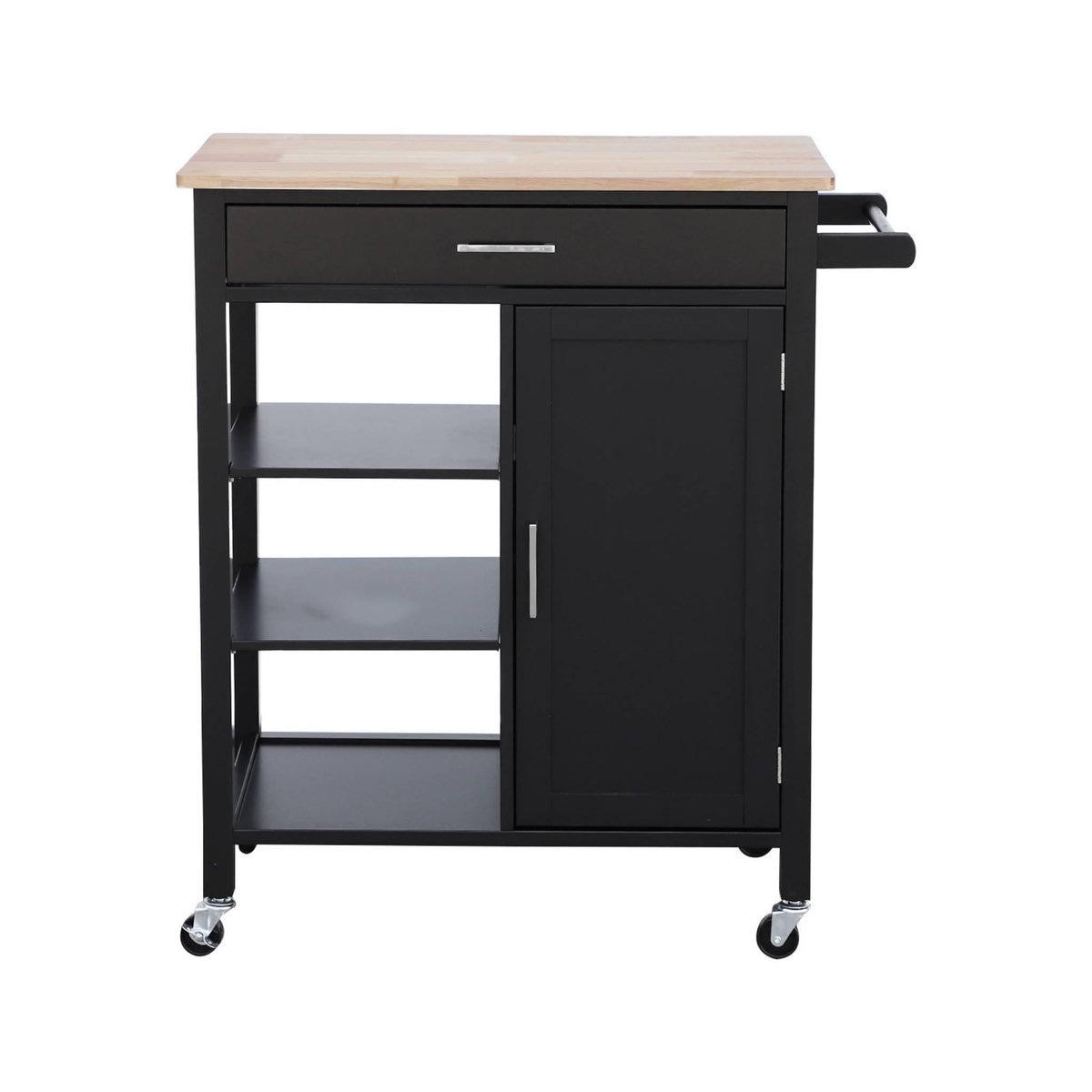 SWEEEK Desserte de cuisine BENDOR plateau en bois d'hévéa, 83 x 47 x 91 cm, 1 poignée, 4 roues, 1 tiroir, 5 étagères, 1 porte, style contemporain