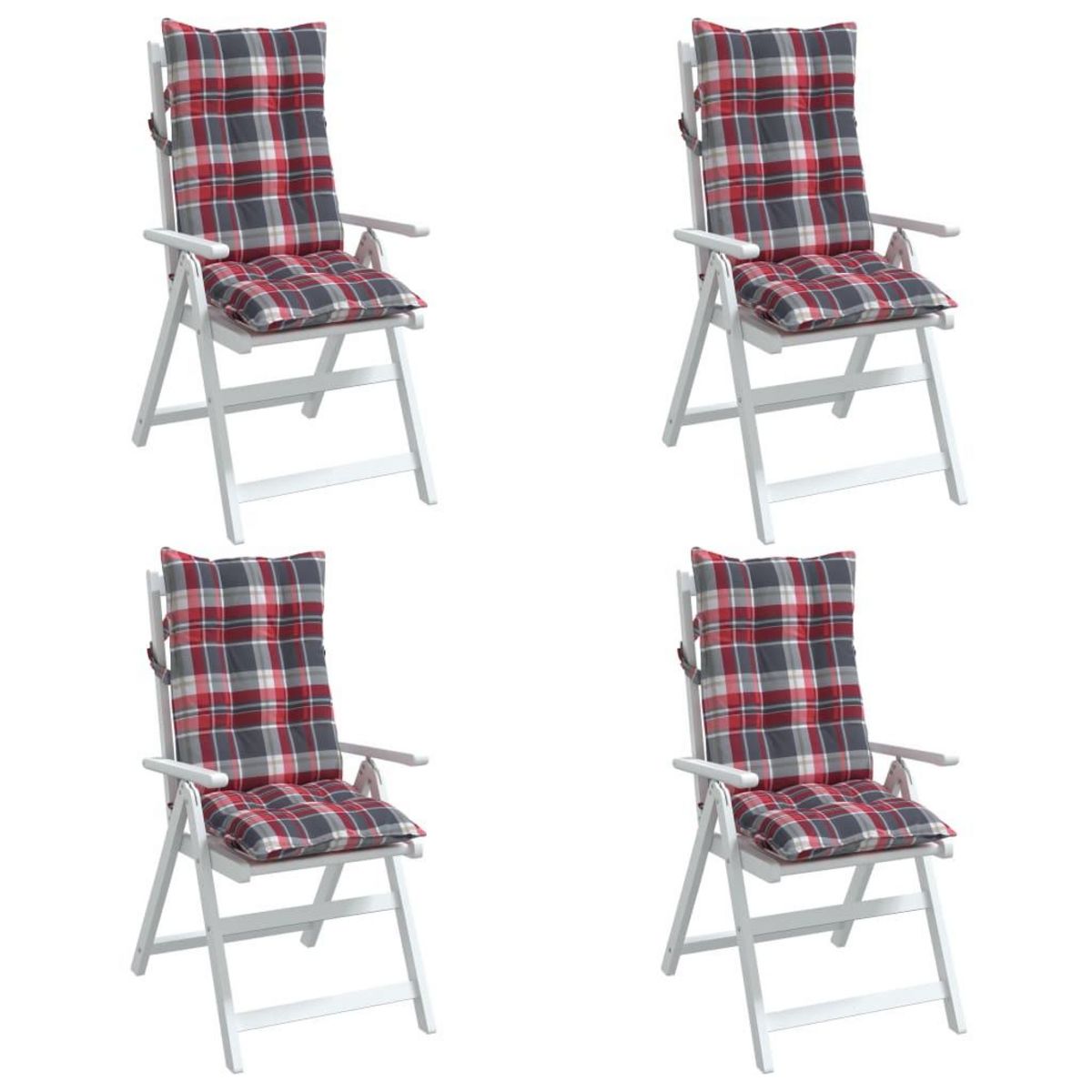 VIDAXL Coussins de chaise a dossier haut lot de 4 motif carreaux rouge