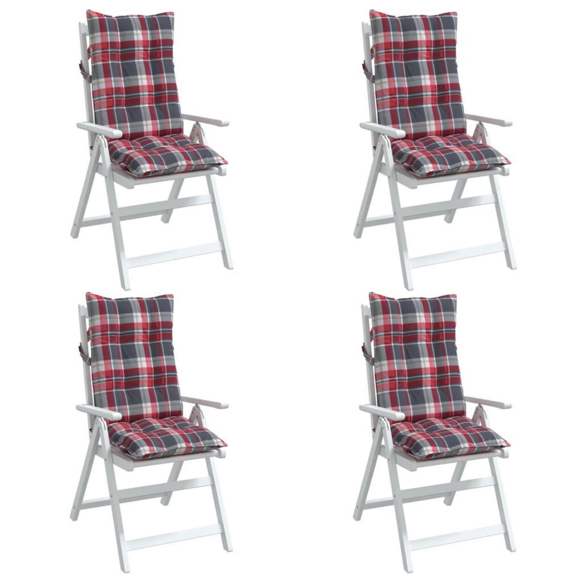 VIDAXL Coussins de chaise a dossier haut lot de 4 motif carreaux rouge