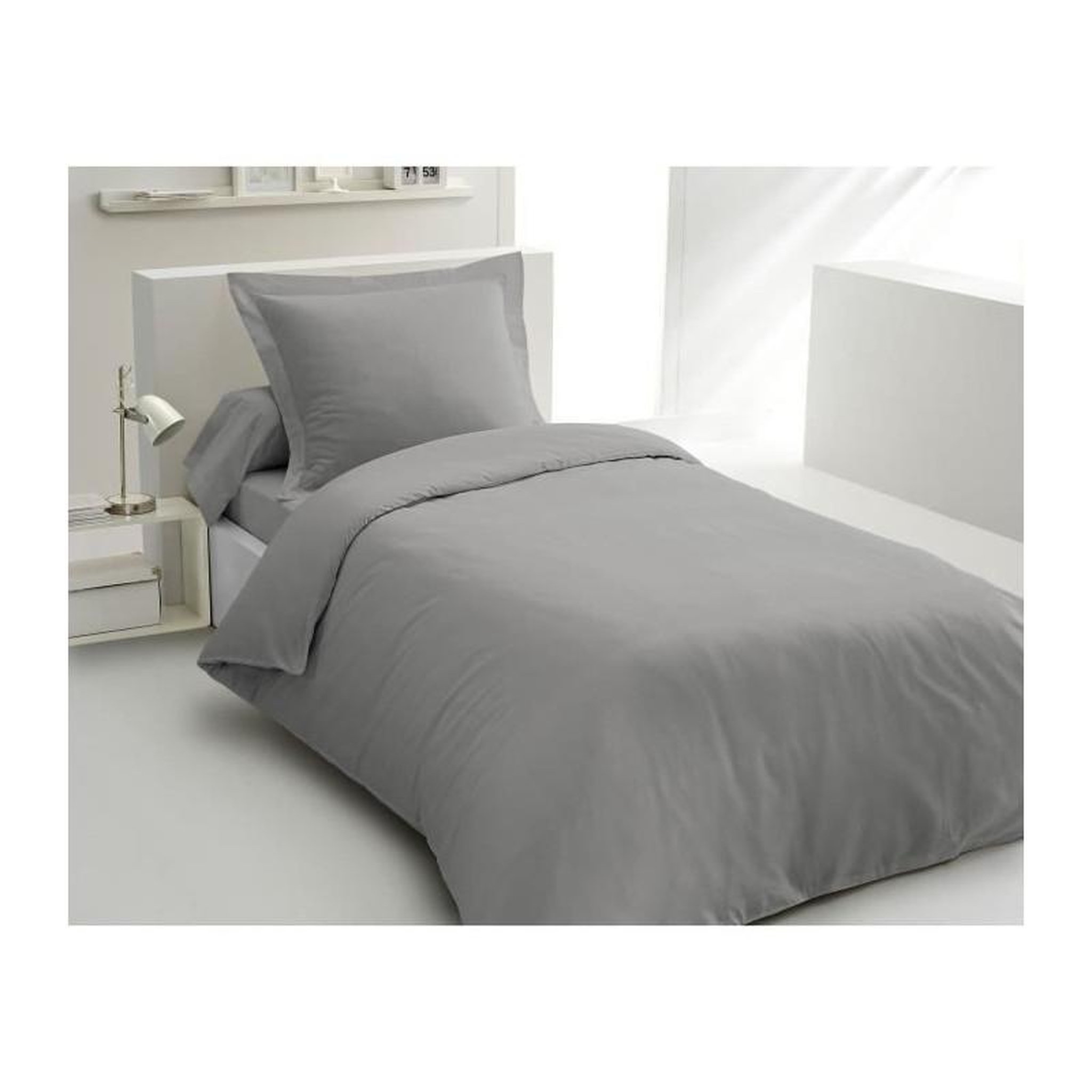 Voir la diapositive 1 : LOVELY HOME PARURE DE COUETTE LOVELY HOME - 140x200 cm - 100% COTON - GRIS CLAIR