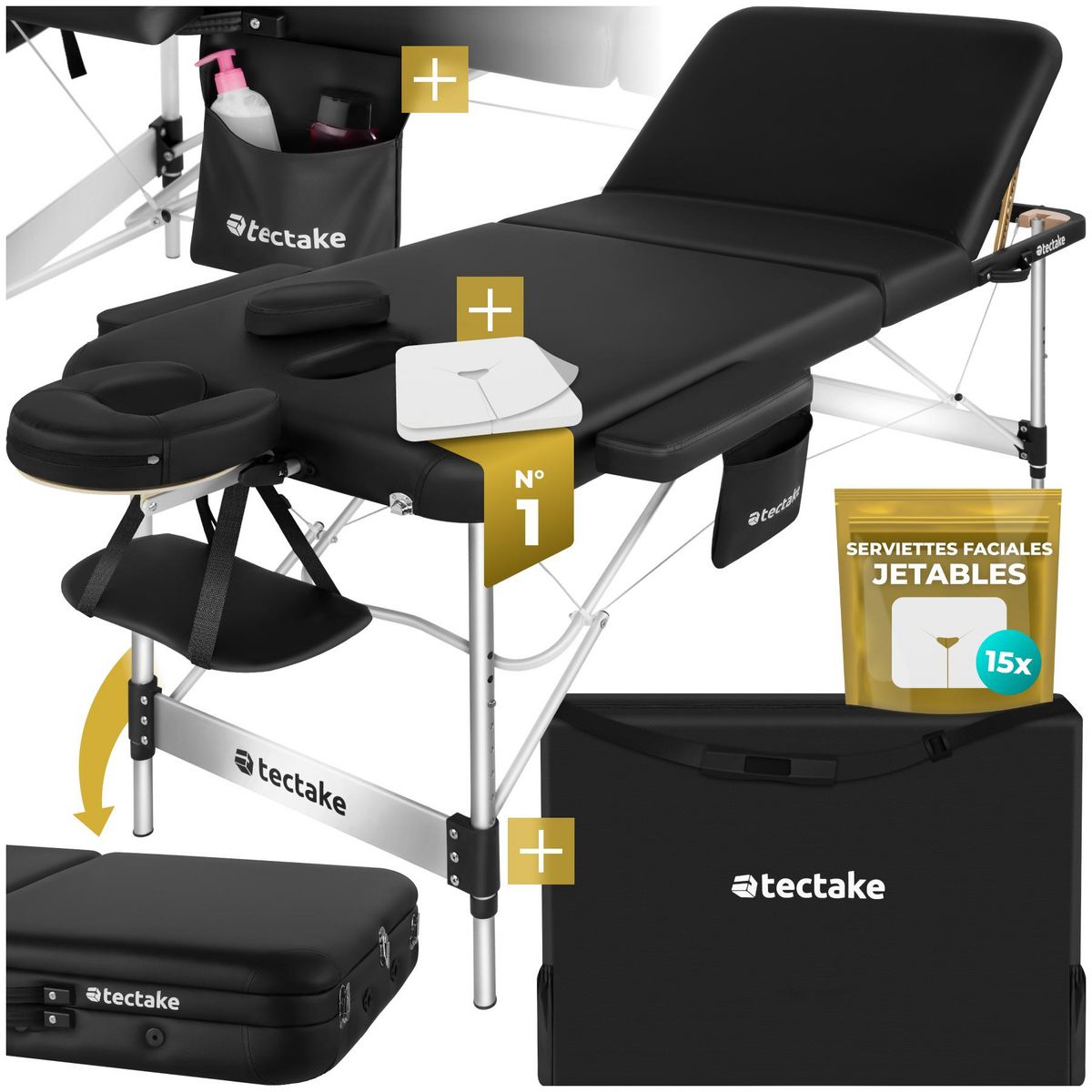 tectake Table 3 zones de massage largeur 78 cm et rembourrage 5 cm noir