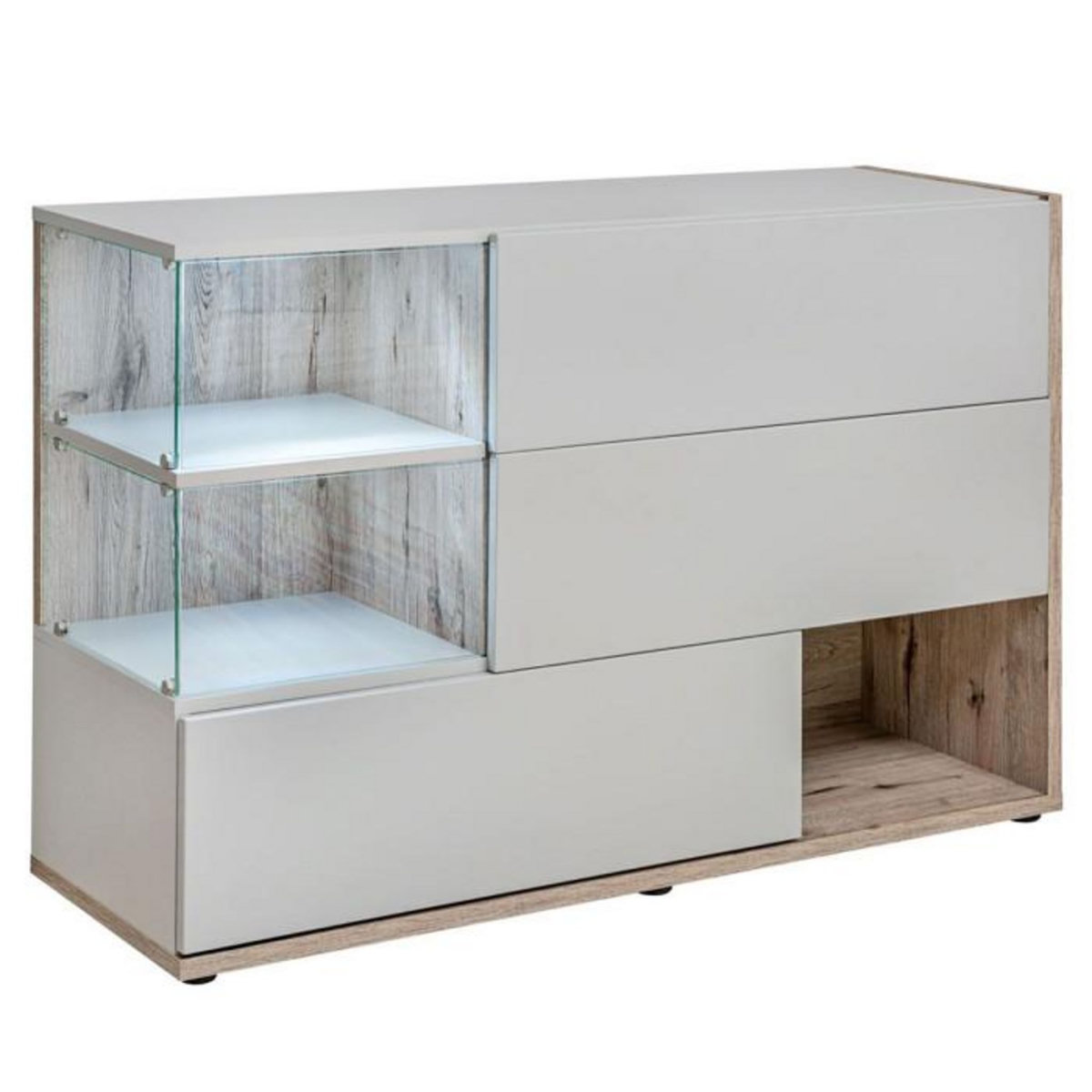 Paris Prix Buffet 3 Portes & 3 Niveaux  Silk  120cm Gris Clair & Naturel