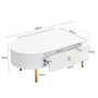 Voir la diapositive 4 : MERAX Table Basse Ovale Avec 2 Tiroirs Blanc