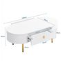 Voir la diapositive 4 : MERAX Table Basse Ovale Avec 2 Tiroirs Blanc