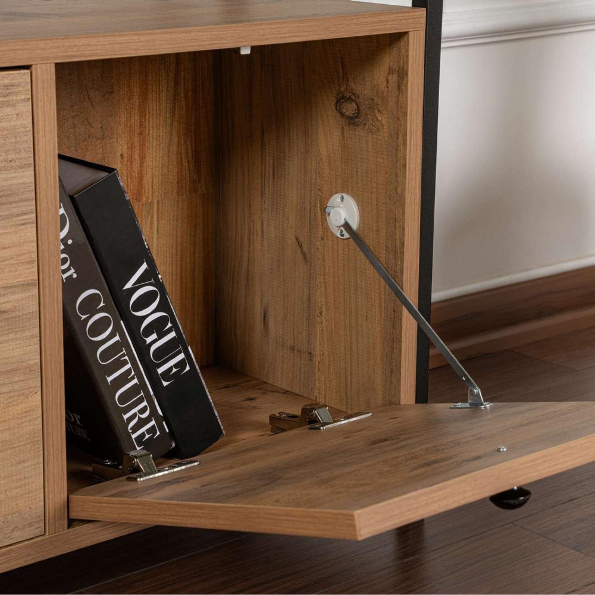 Voir la diapositive 6 : CONCEPT USINE Console avec rangements bois et métal noir 120x77cm solis