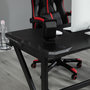 Voir la diapositive 4 : HOMCOM Bureau gaming bureau gamer bureau informatique support casque porte-gobelet passe-câbles inclus métal MDF texture fibre carbone noir