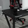 Voir la diapositive 4 : HOMCOM Bureau gaming bureau gamer bureau informatique support casque porte-gobelet passe-câbles inclus métal MDF texture fibre carbone noir