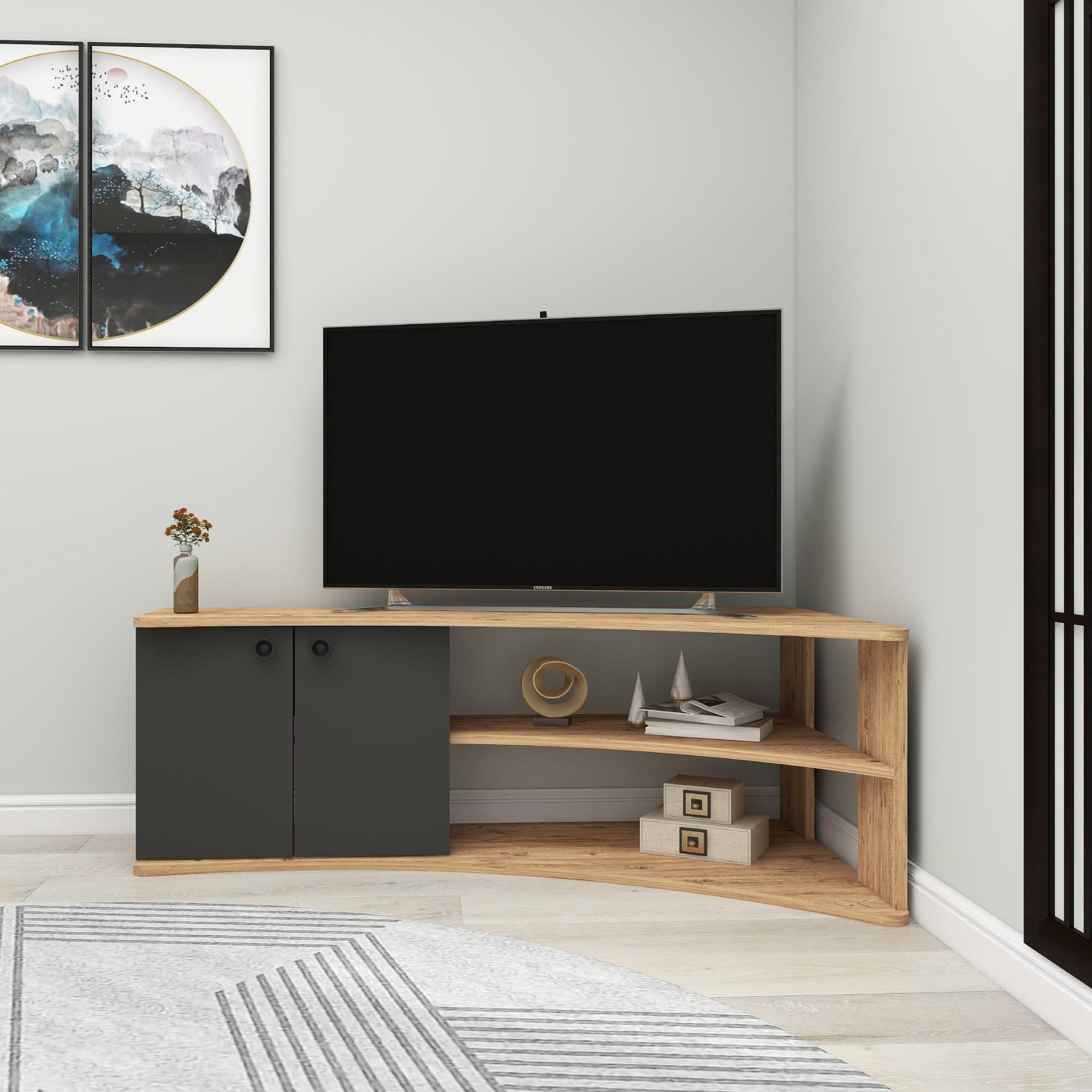 Voir la diapositive 4 : Habitat et Jardin Meuble tv d'angle en bois  termera  - 135 x 67 x 48 cm - marron