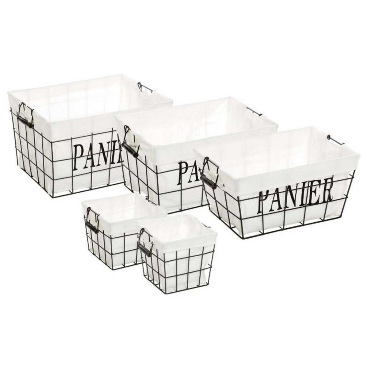  Lot de 5 Paniers Rectangulaire  Welcome Black  Blanc