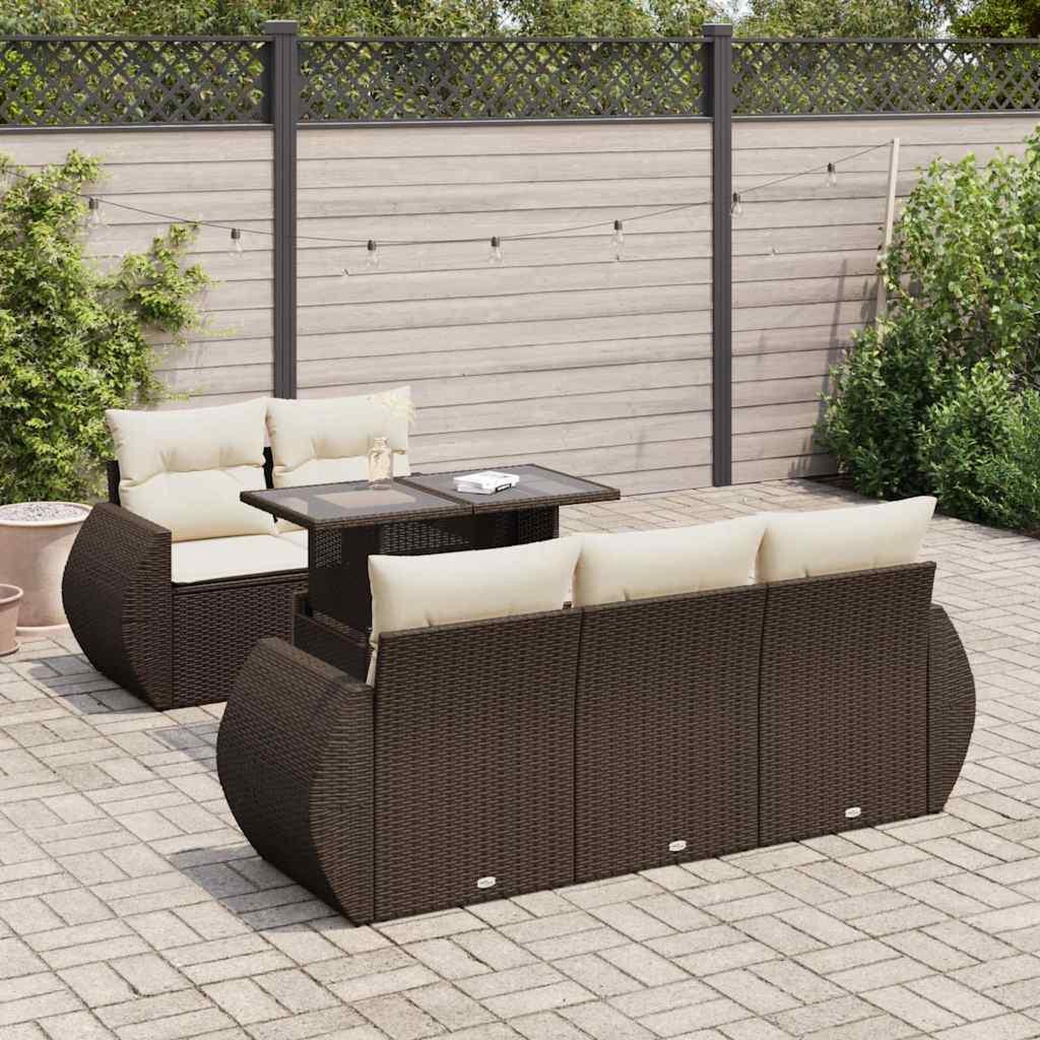 VIDAXL Salon de jardin avec coussins 6 pcs marron resine tressee
