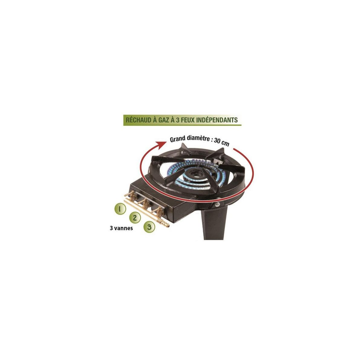 ID MARKET Réchaud à gaz en fonte 3 robinets laiton