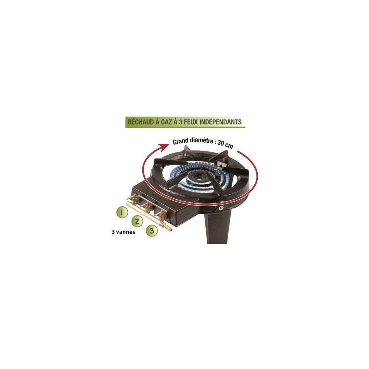 ID MARKET Réchaud à gaz en fonte 3 robinets laiton