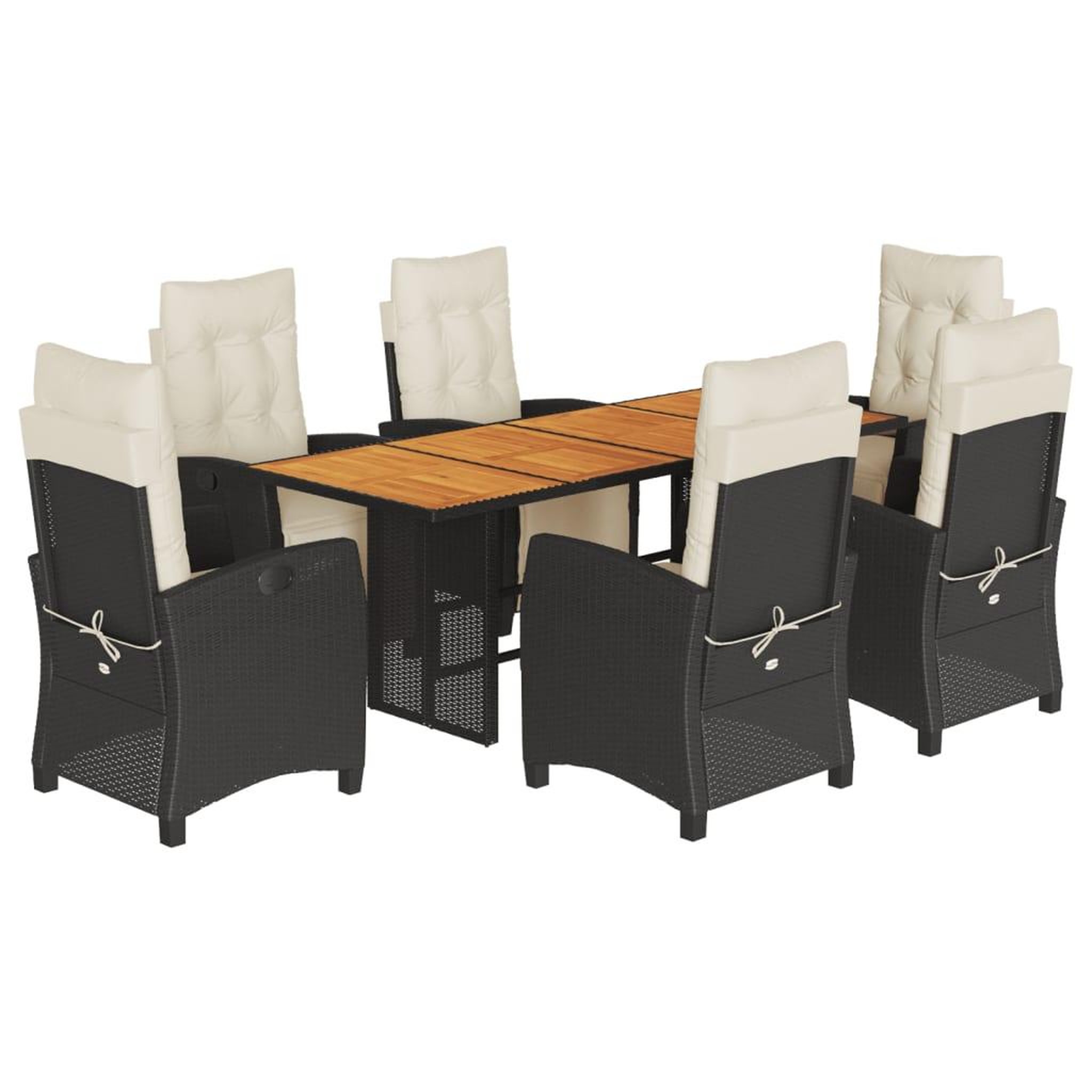 Voir la diapositive 2 : VIDAXL Ensemble a manger de jardin coussins 7pcs Noir Resine tressee
