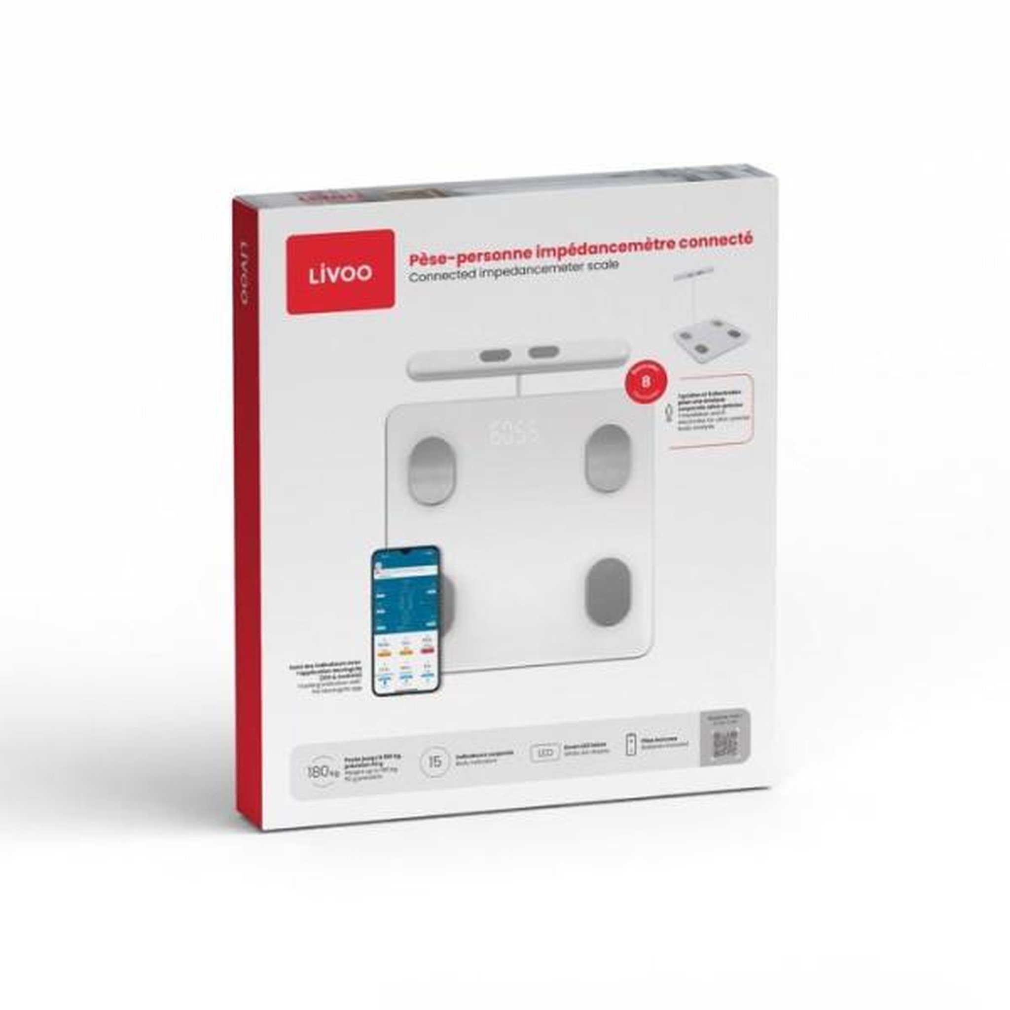 Voir la diapositive 4 : LIVOO Impédancemètre connecté 180kg/10g - dom531w