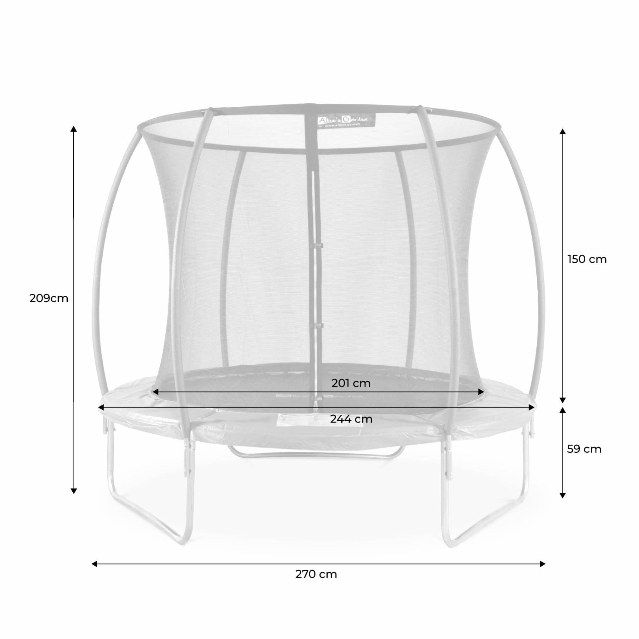 Voir la diapositive 6 : SWEEEK Trampoline rond Ø 250cm gris avec filet de protection intérieur - Pluton Inner – Nouveau modèle - trampoline de jardin 2.50 m 250 cm |Qualité PRO. | Normes EU.