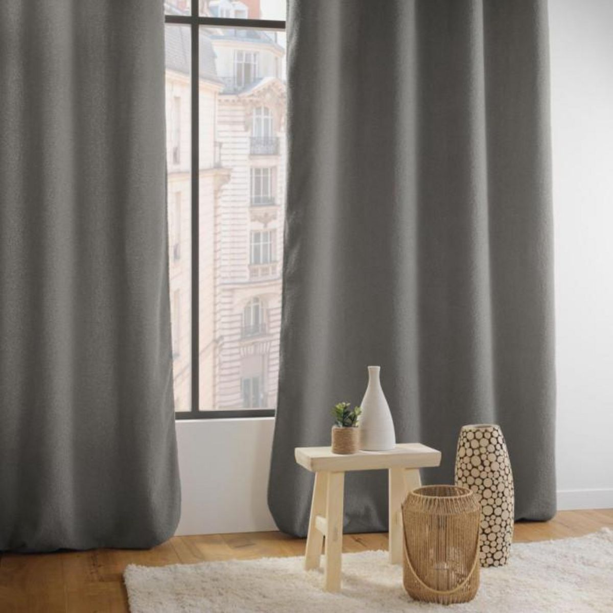 Paris Prix Rideau à Œillets Bouclette  Wooly  140x240cm Gris