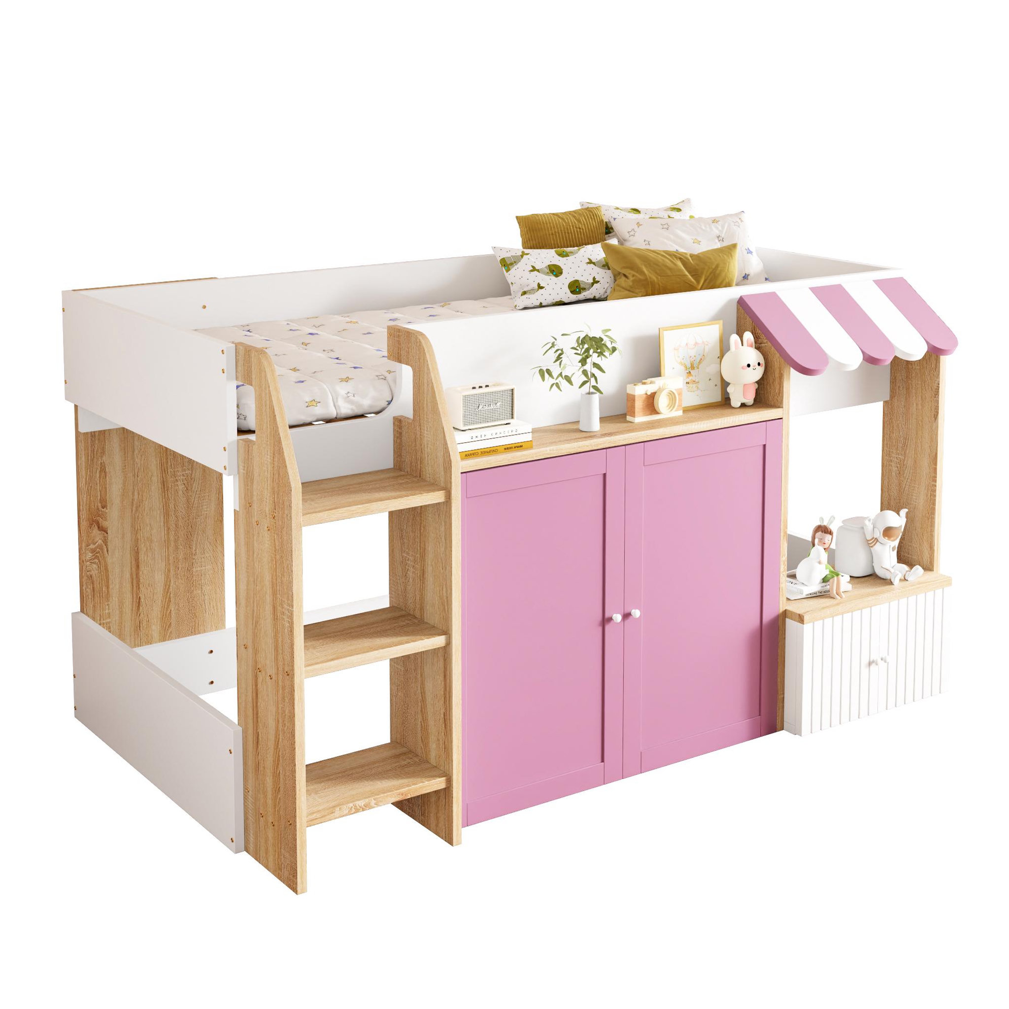 MERAX Lit mezzanine enfant. Coloris disponibles : Rose, Blanc