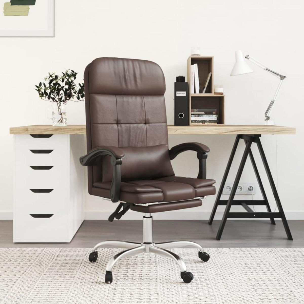 VIDAXL Fauteuil de massage inclinable de bureau Marron Similicuir