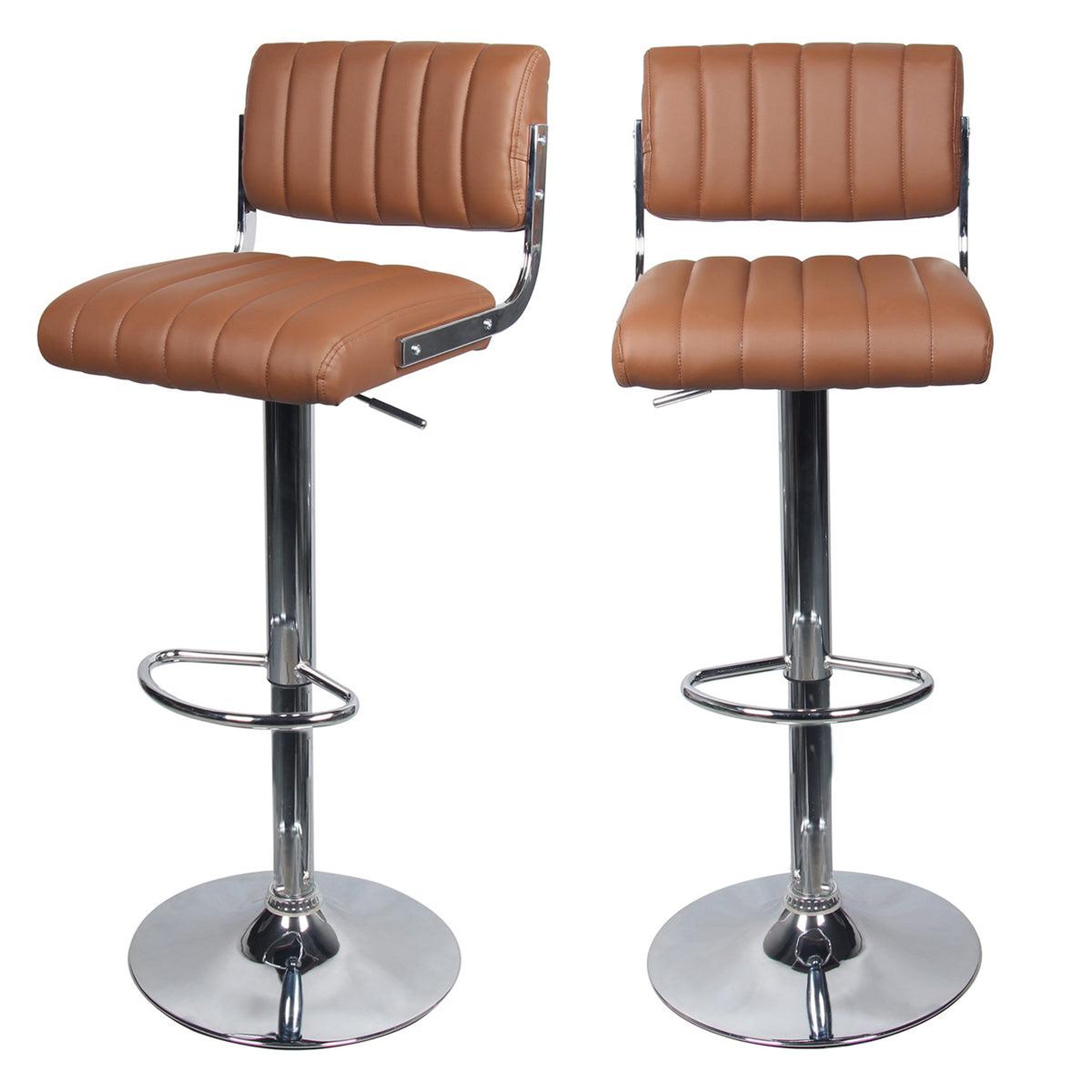 Voir la diapositive 1 : Rendez vous déco Lot de 2 chaises de bar réglables 61/83 cm en cuir synthétique marron - Houston