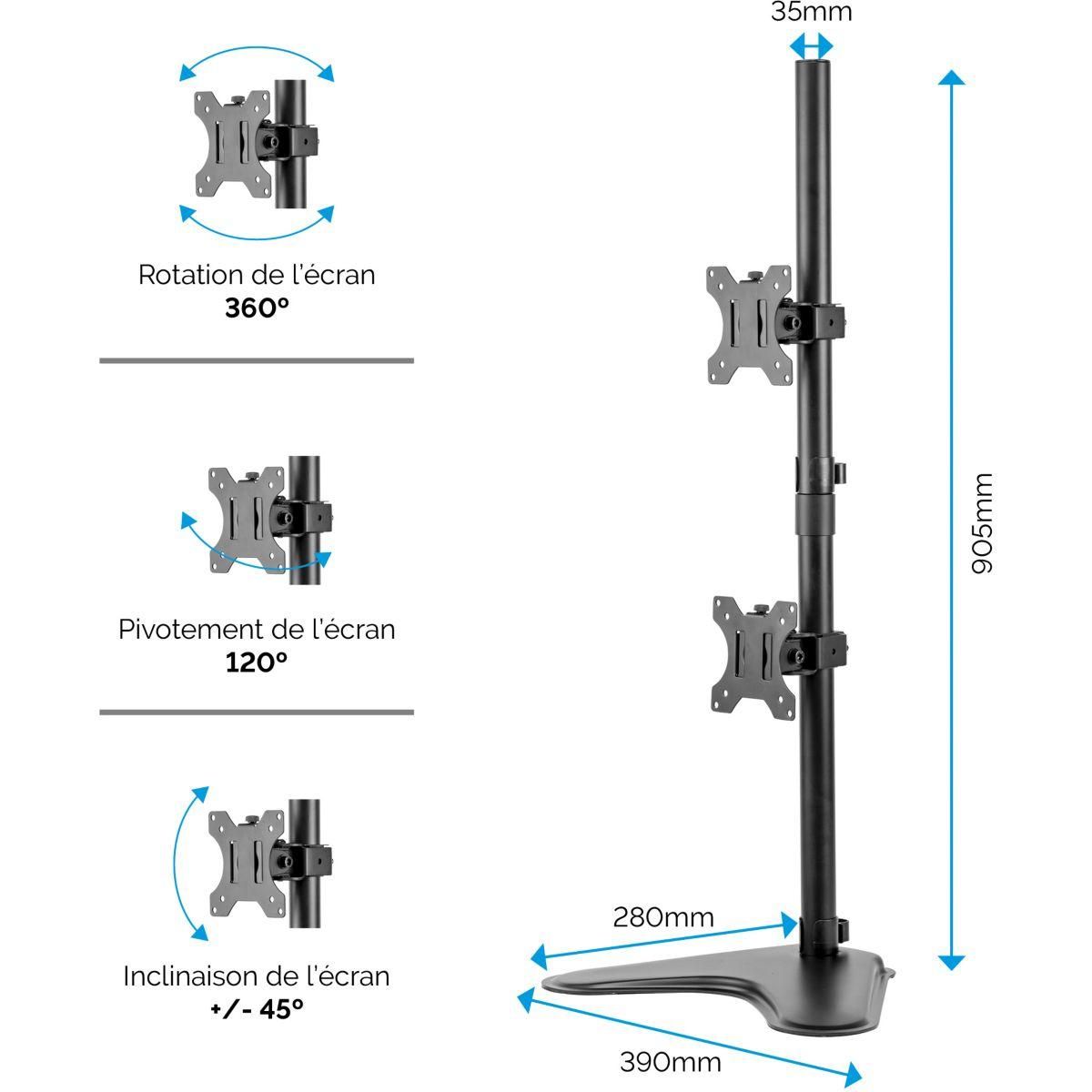 Fellowes Support écran PC Support Double Vertical sur pied
