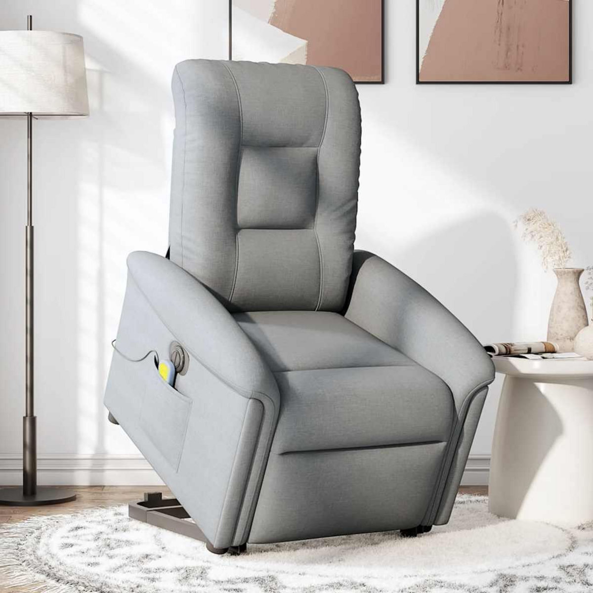 VIDAXL Fauteuil inclinable de massage electrique Gris clair Tissu