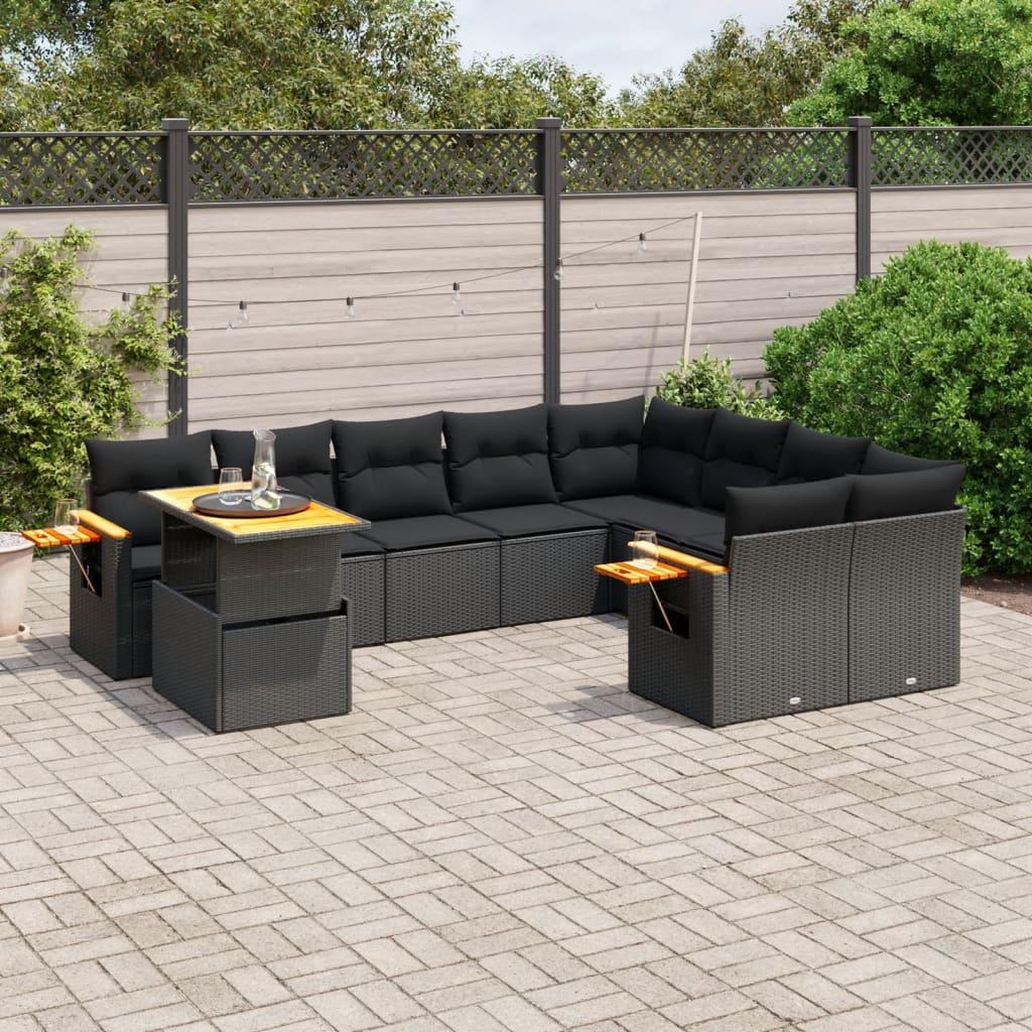 VIDAXL Salon de jardin 10 pcs avec coussins noir resine tressee
