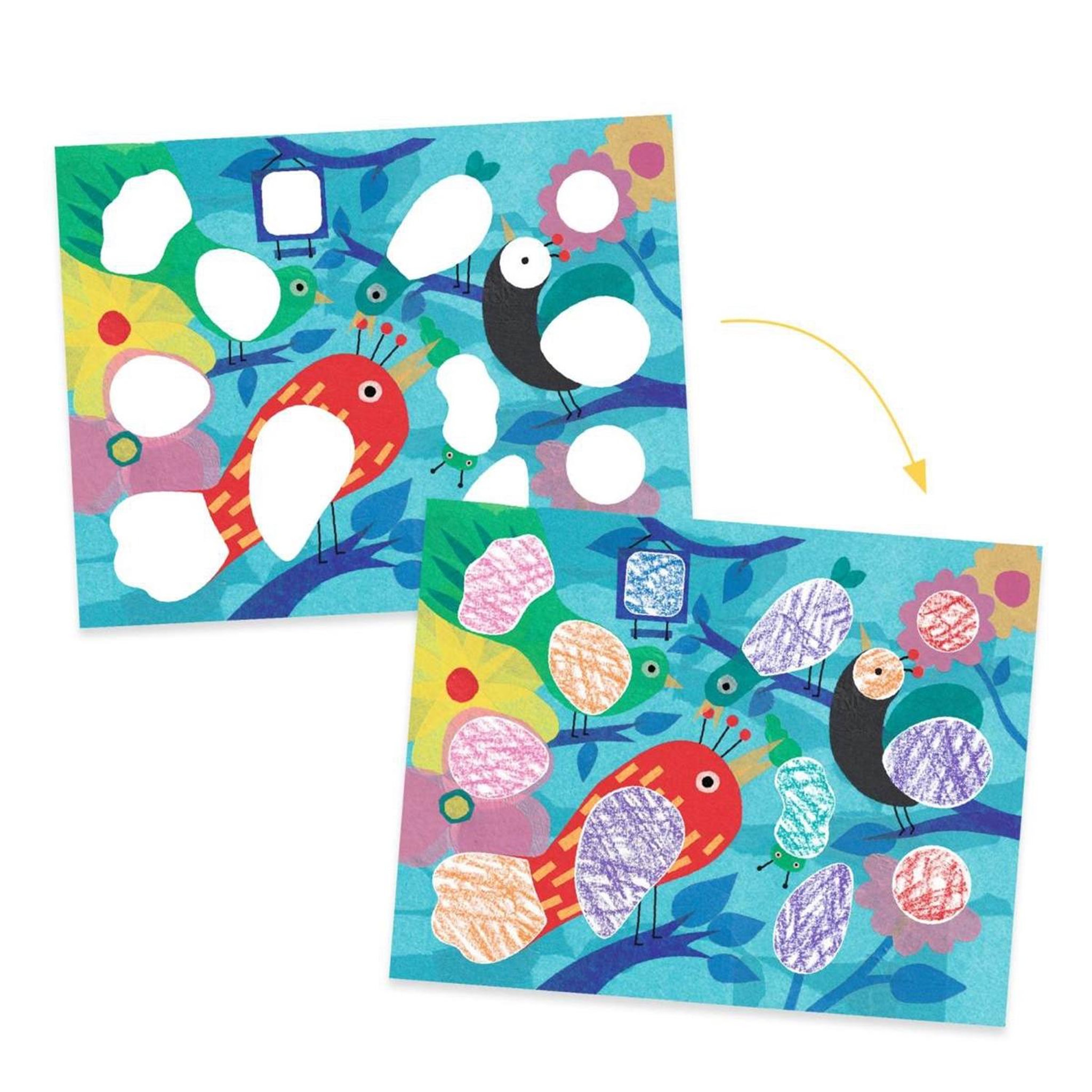 Voir la diapositive 2 : Djeco Piou piou  and  co coffret de coloriage
