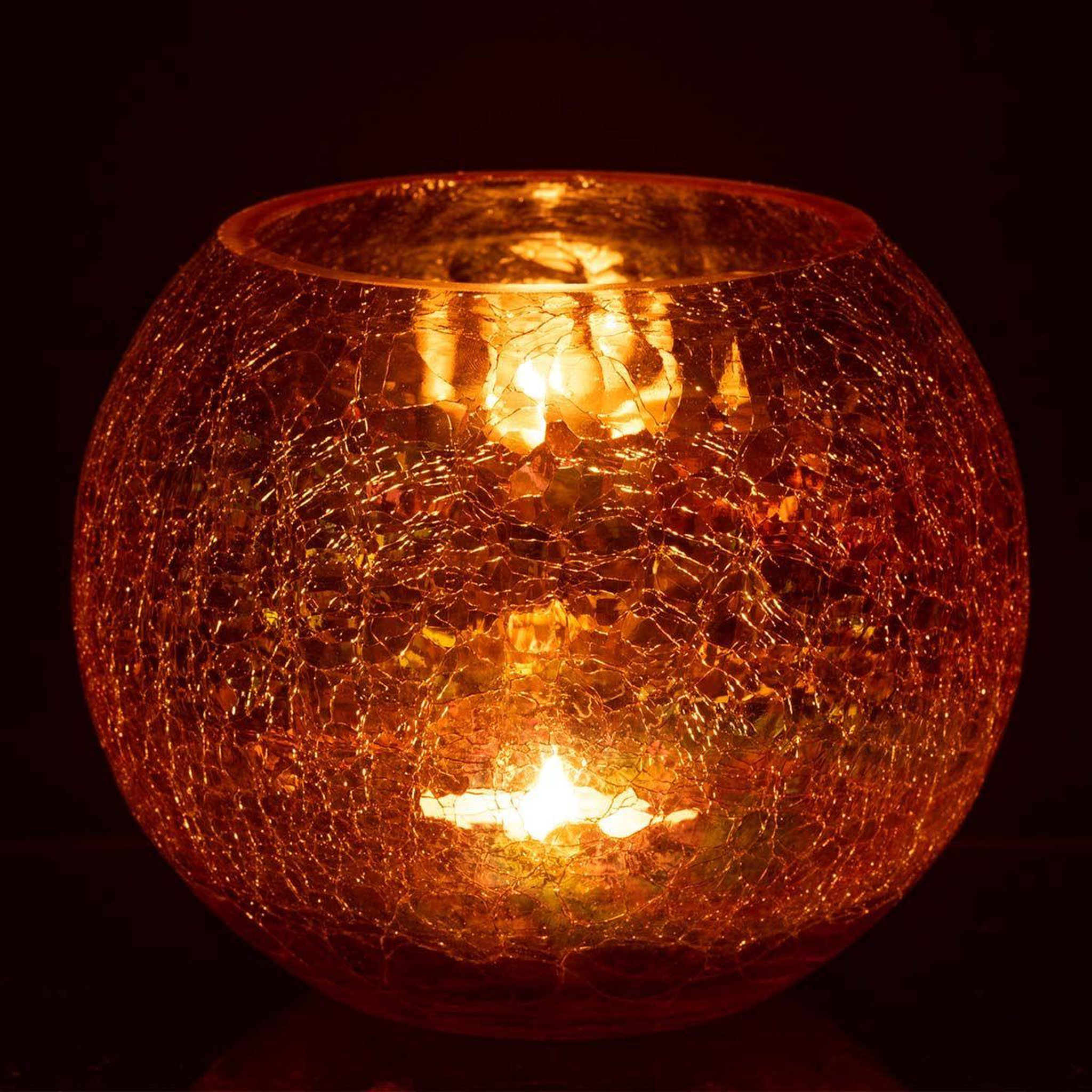 Voir la diapositive 3 : J-LINE Photophore en Verre  Boule Craquelée  20cm Ambre