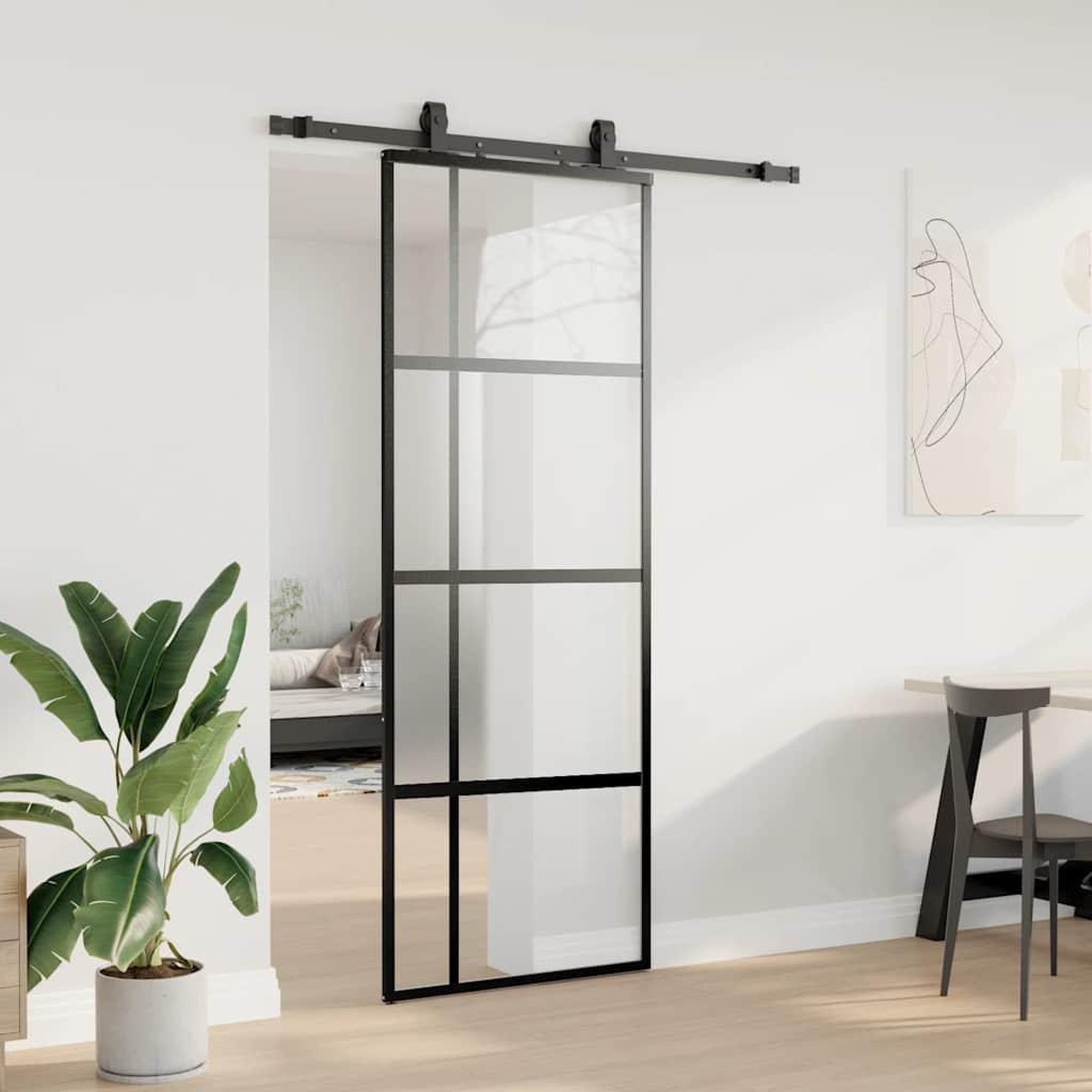 Voir la diapositive 3 : VIDAXL Porte coulissante kit quincaillerie noir 76x205 cm verre trempe