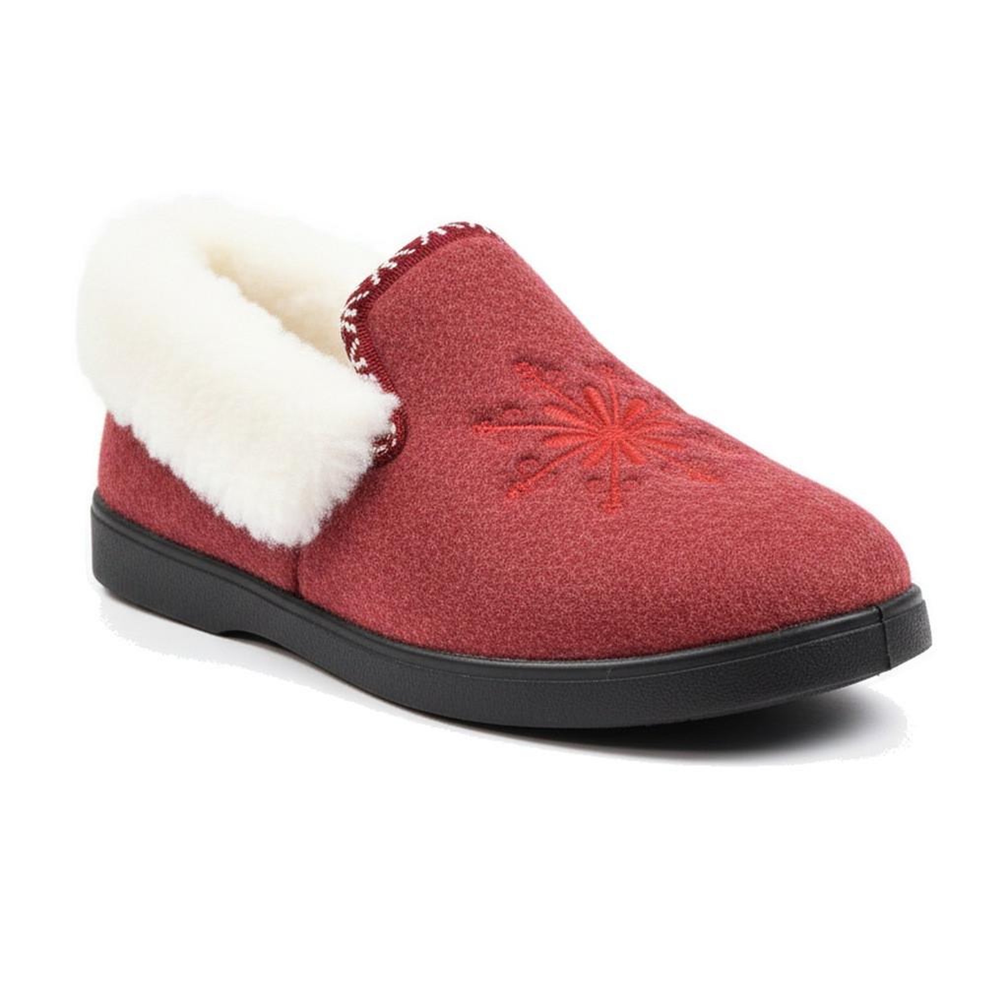 OZABI OZABI Charentaises Femme Hiver, Broderie Flocon, Col Fourrure, Semelle Amovible. Coloris disponibles : Bleu, Rouge, Gris