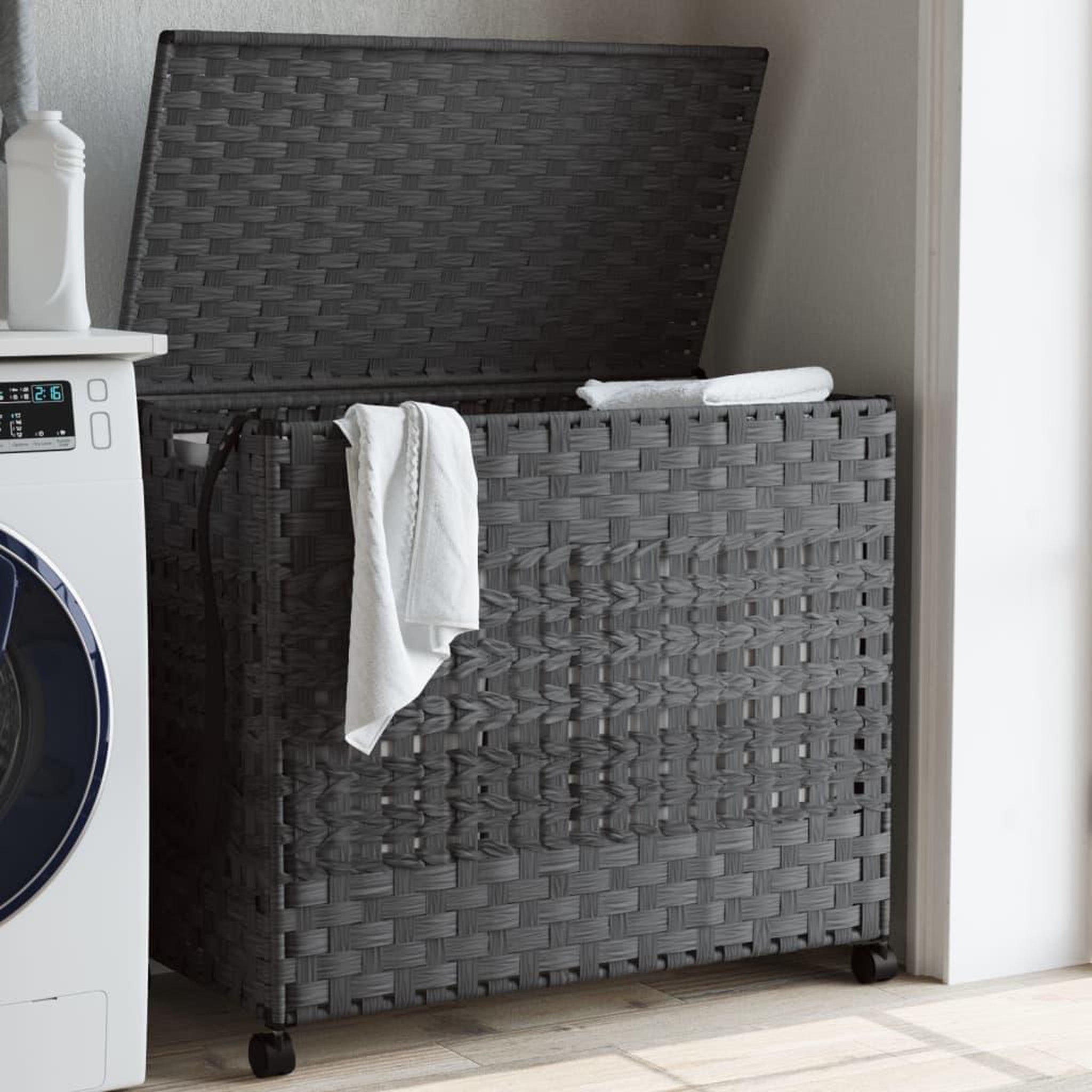 VIDAXL Panier a linge avec roulettes gris 66x35x60 cm resine tressee