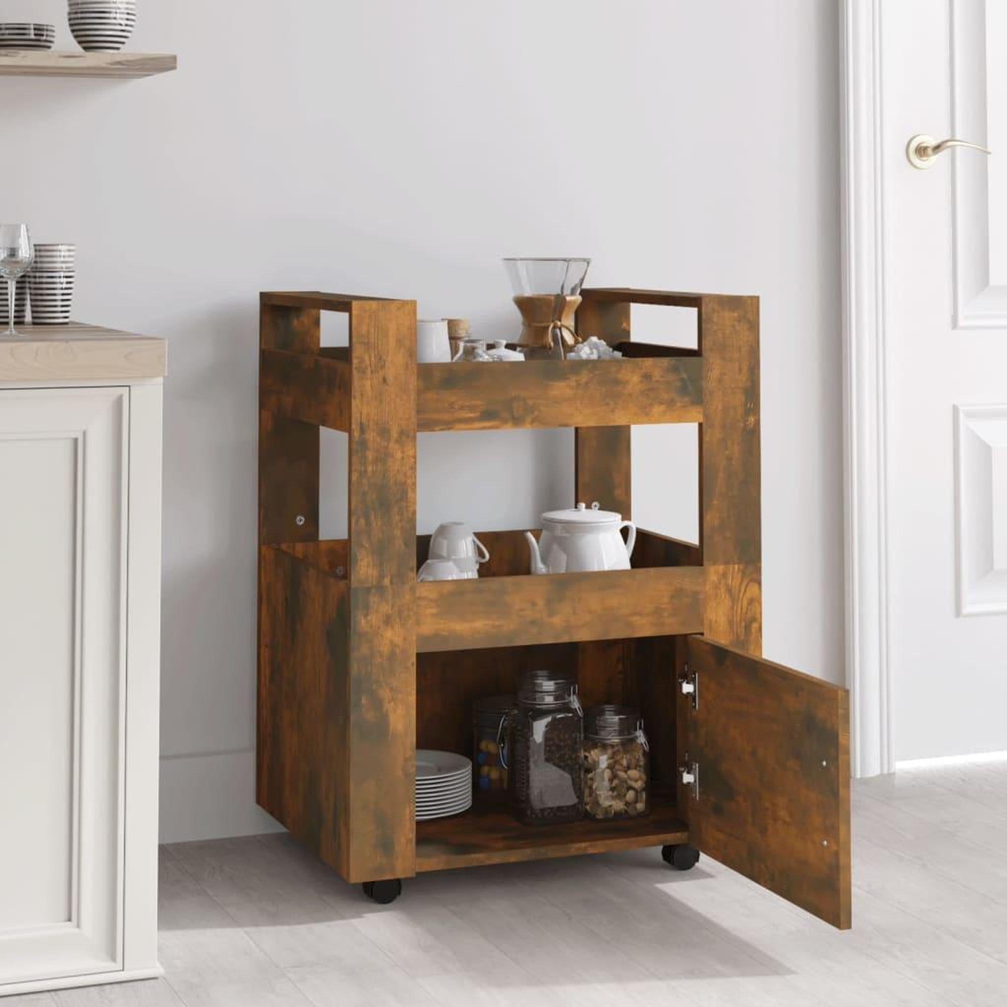 Voir la diapositive 3 : VIDAXL Chariot de cuisine Chene fume 60x45x80 cm Bois d'ingenierie