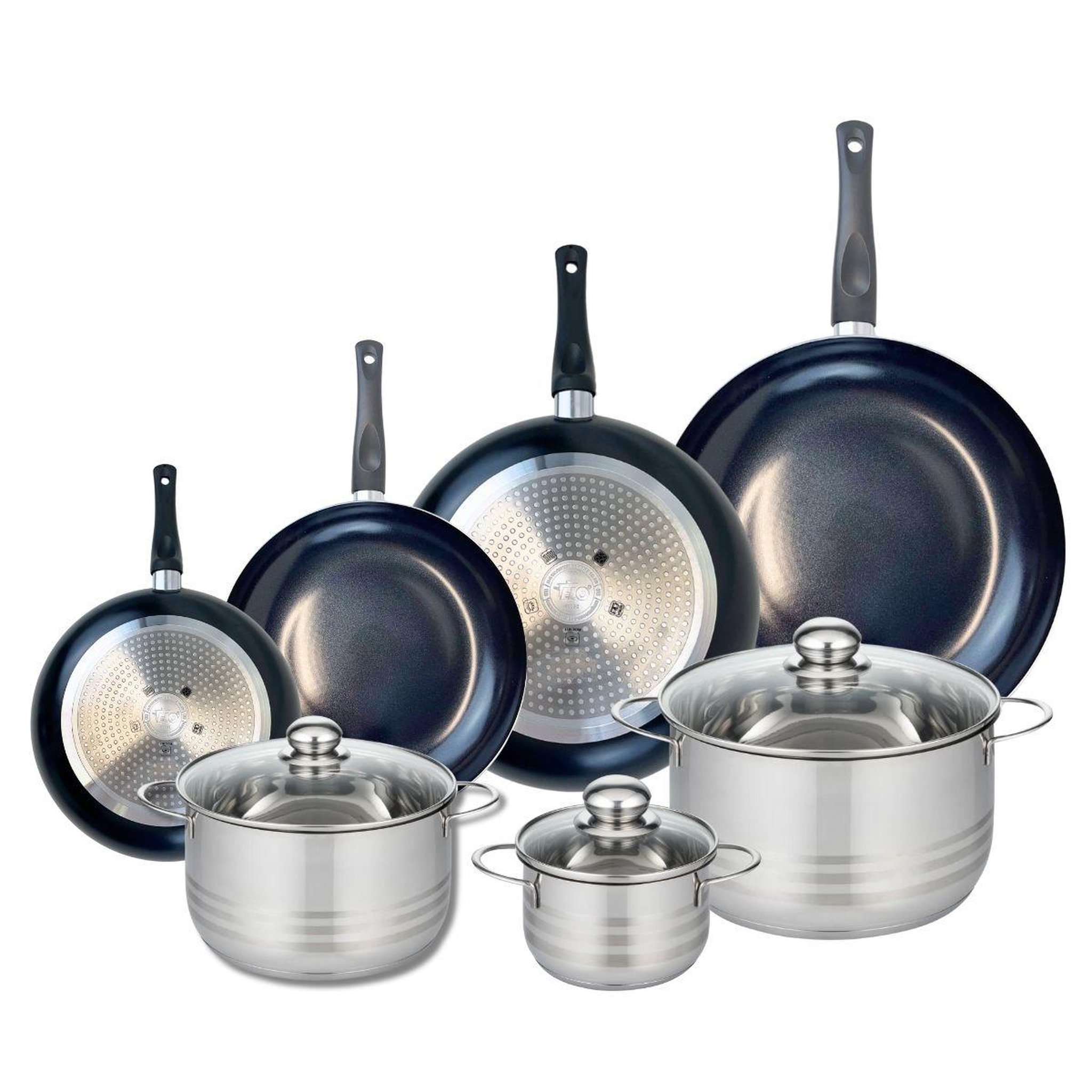 ELO Ensemble de 4 poêles de cuisson 20, 24, 28 et 32 cm et 3 faitouts 14, 20 et 24 cm elo prima brillant