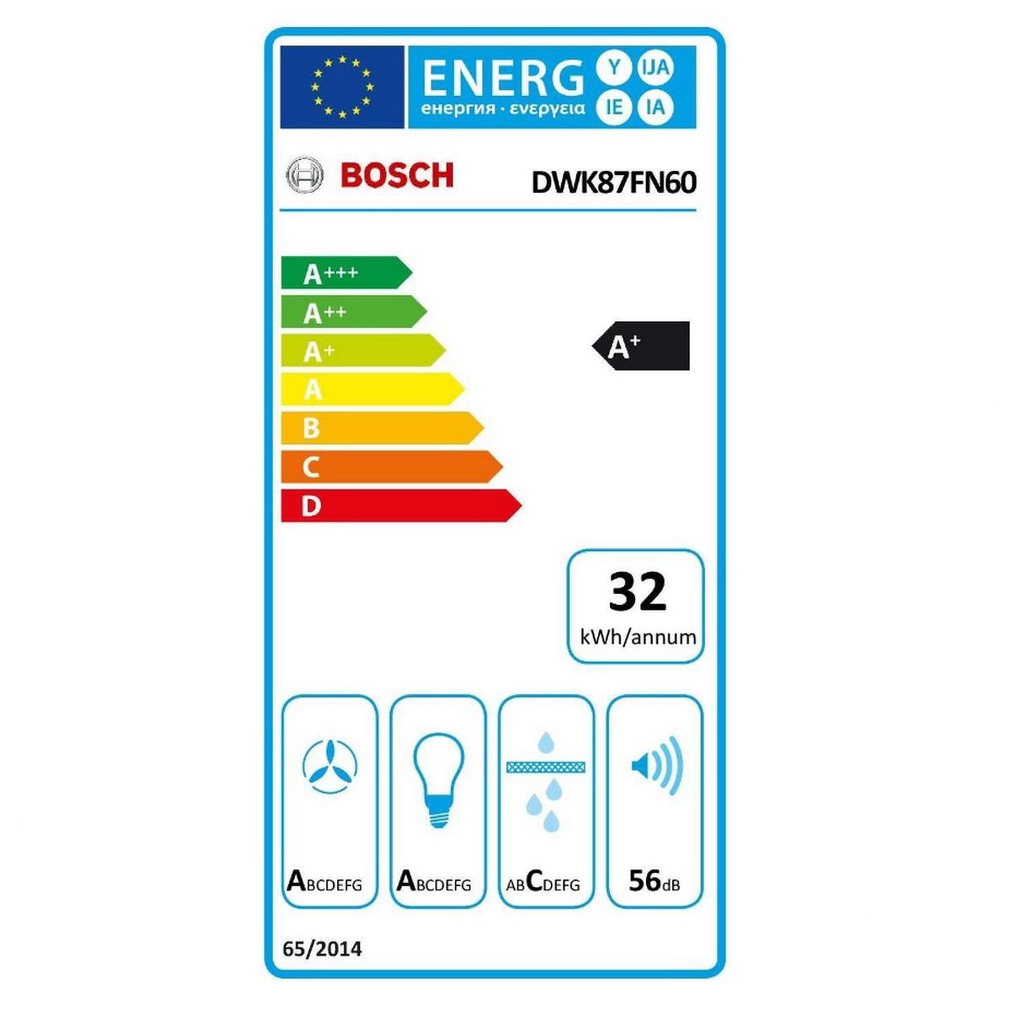 Voir la diapositive 2 : BOSCH Hotte décorative inclinée 80cm 768m3/h noir - dwk87fn60